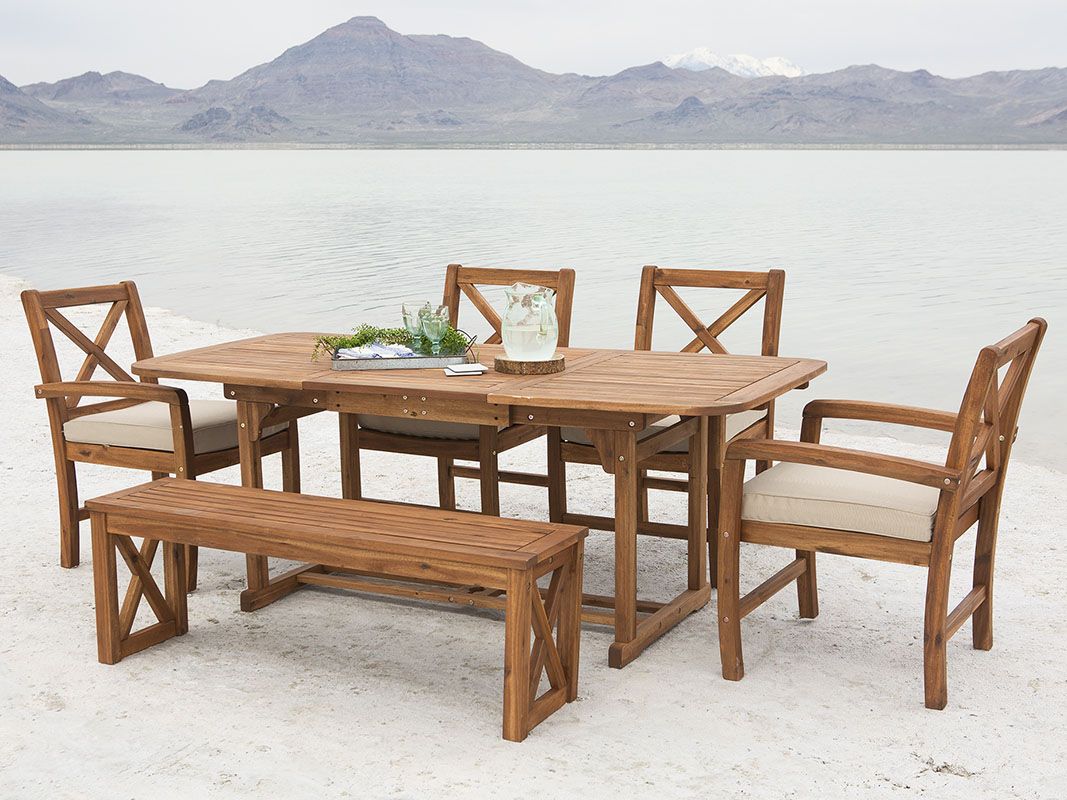 W. Trends 6-pc Outdoor Alder Acacia Wood Dining Set - Brown