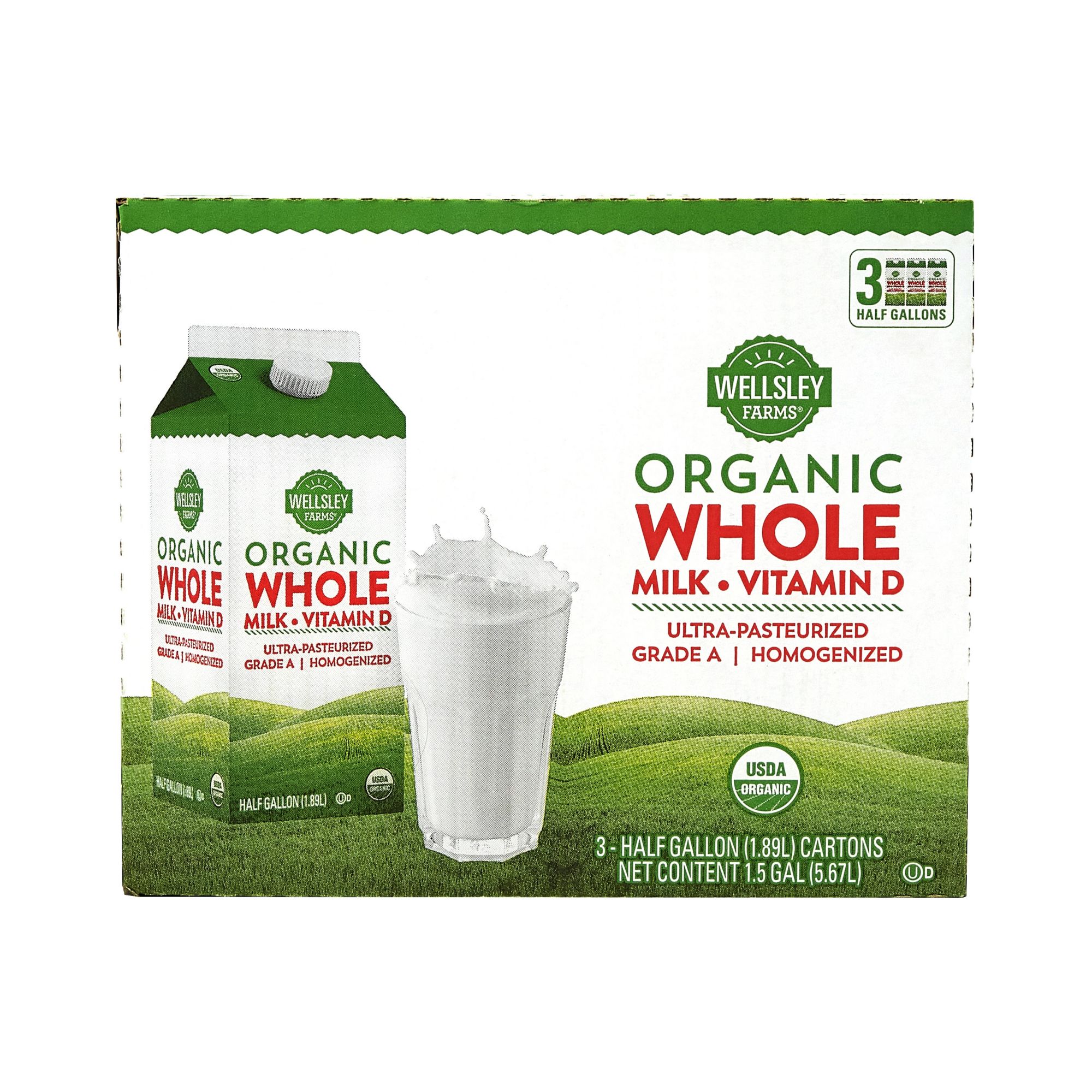 Wellsley Farms Organic Whole Milk, 3 pk./64 oz.