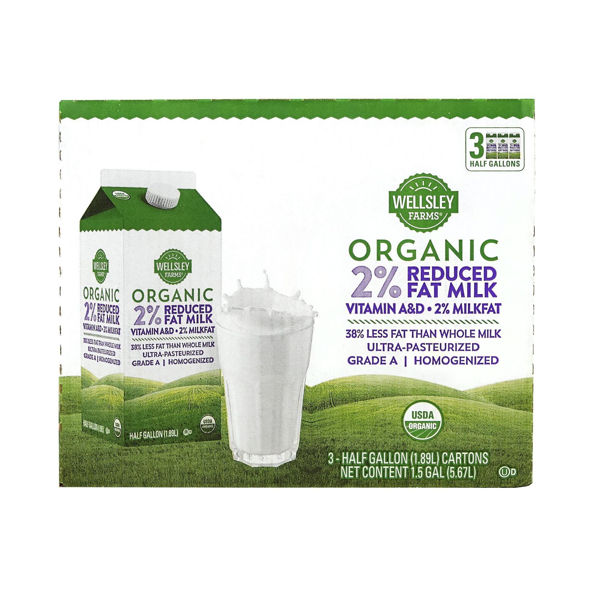 Wellsley Farms Organic Reduced Fat 2% Milk, 3 pk./64 oz.