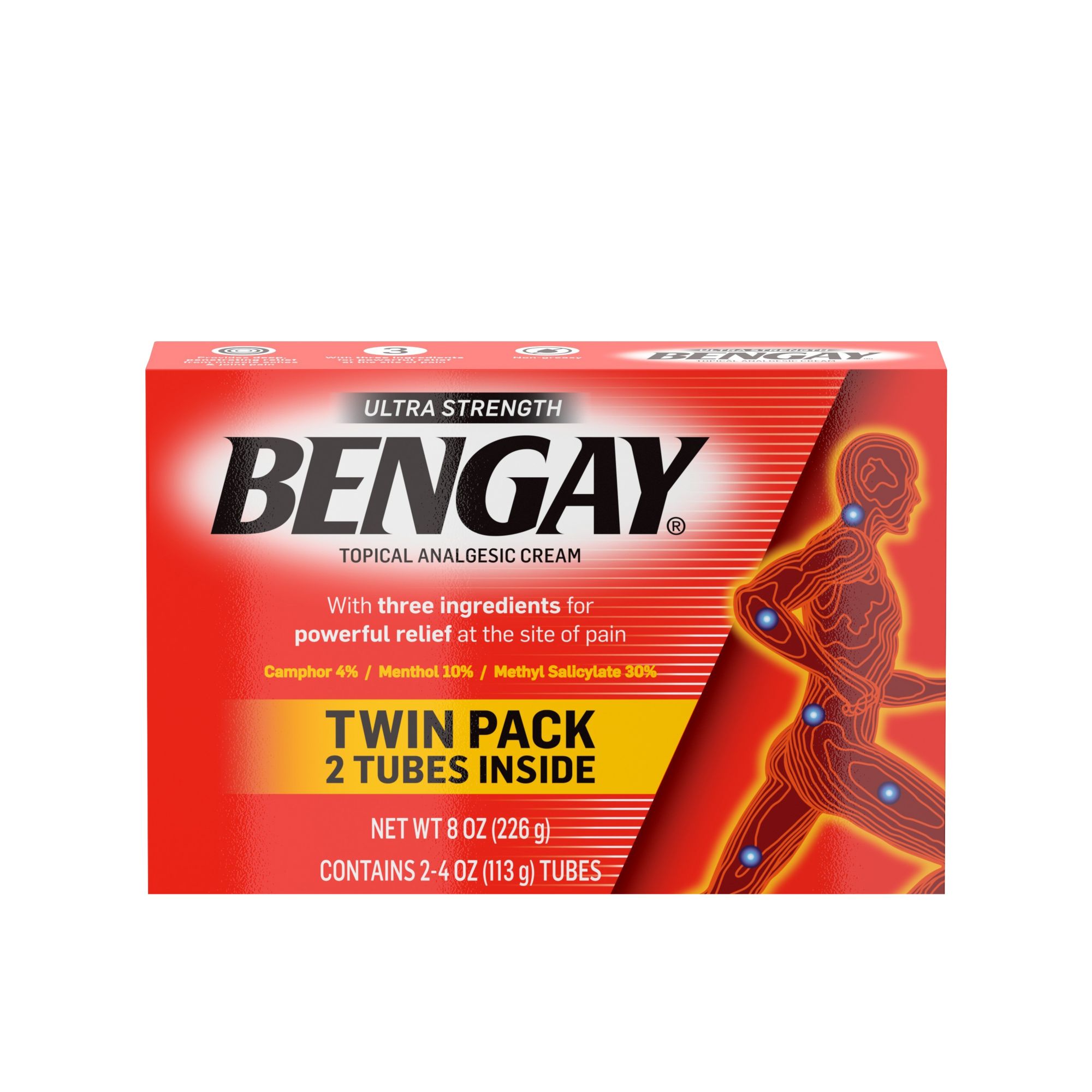 Ultra Strength Bengay Non-Greasy Topical Pain Relief Cream, 2 x 4 oz