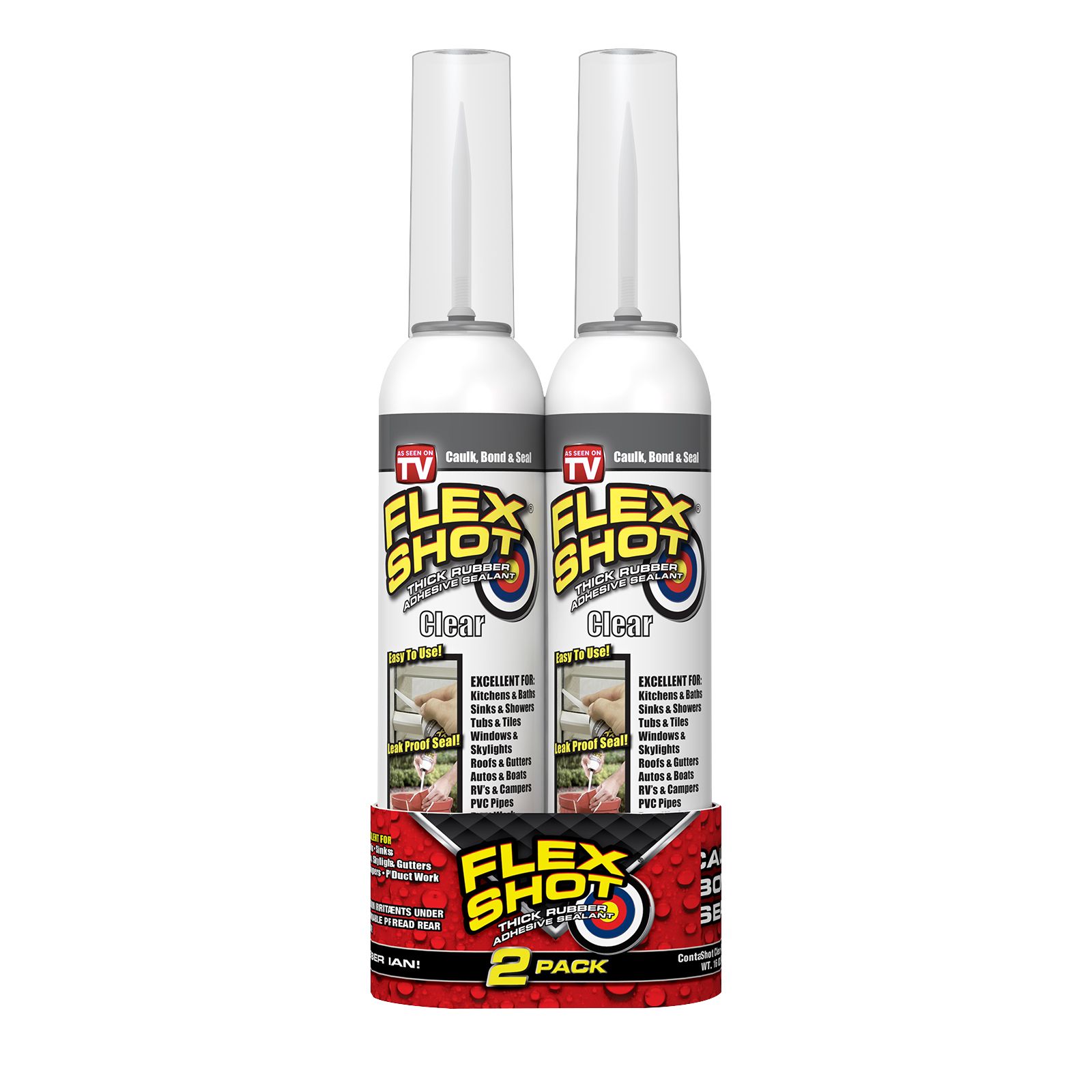 Flex Shot Thick Rubber Adhesive Sealant, 2 pk./8 oz. - Clear