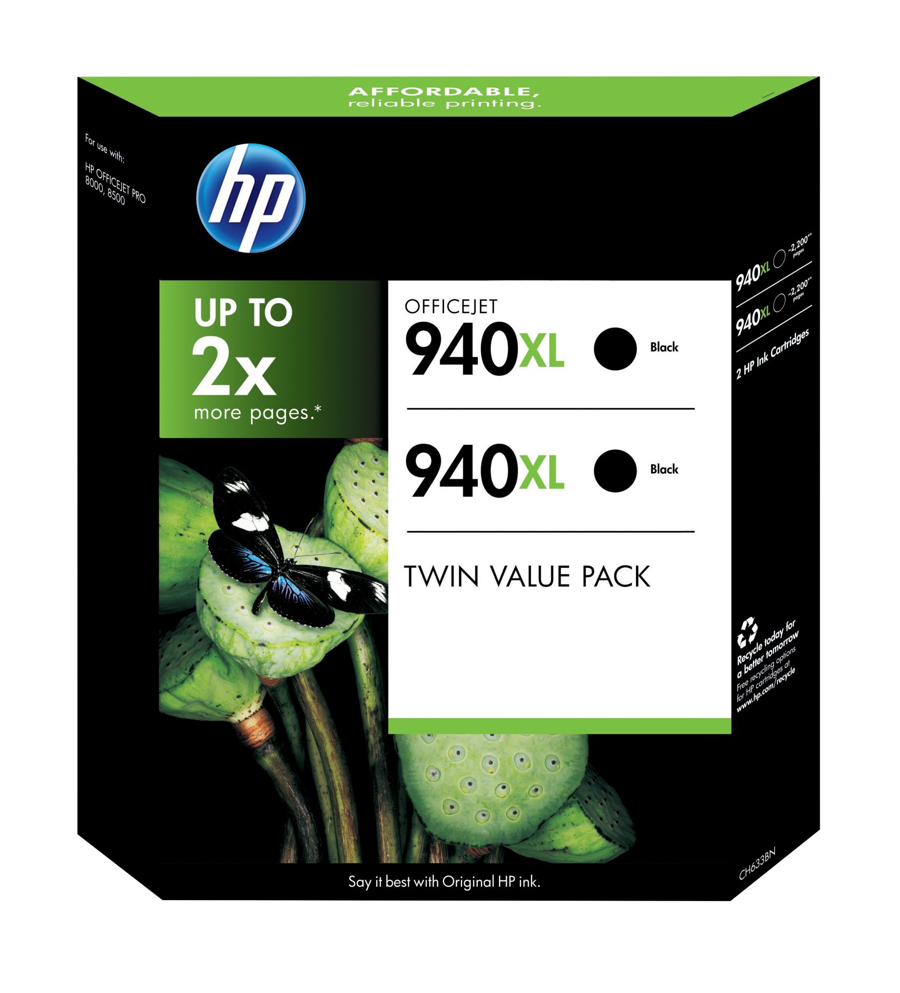 HP Inc. Inc. 940XL Black Ink Cartridges, 2 pk.