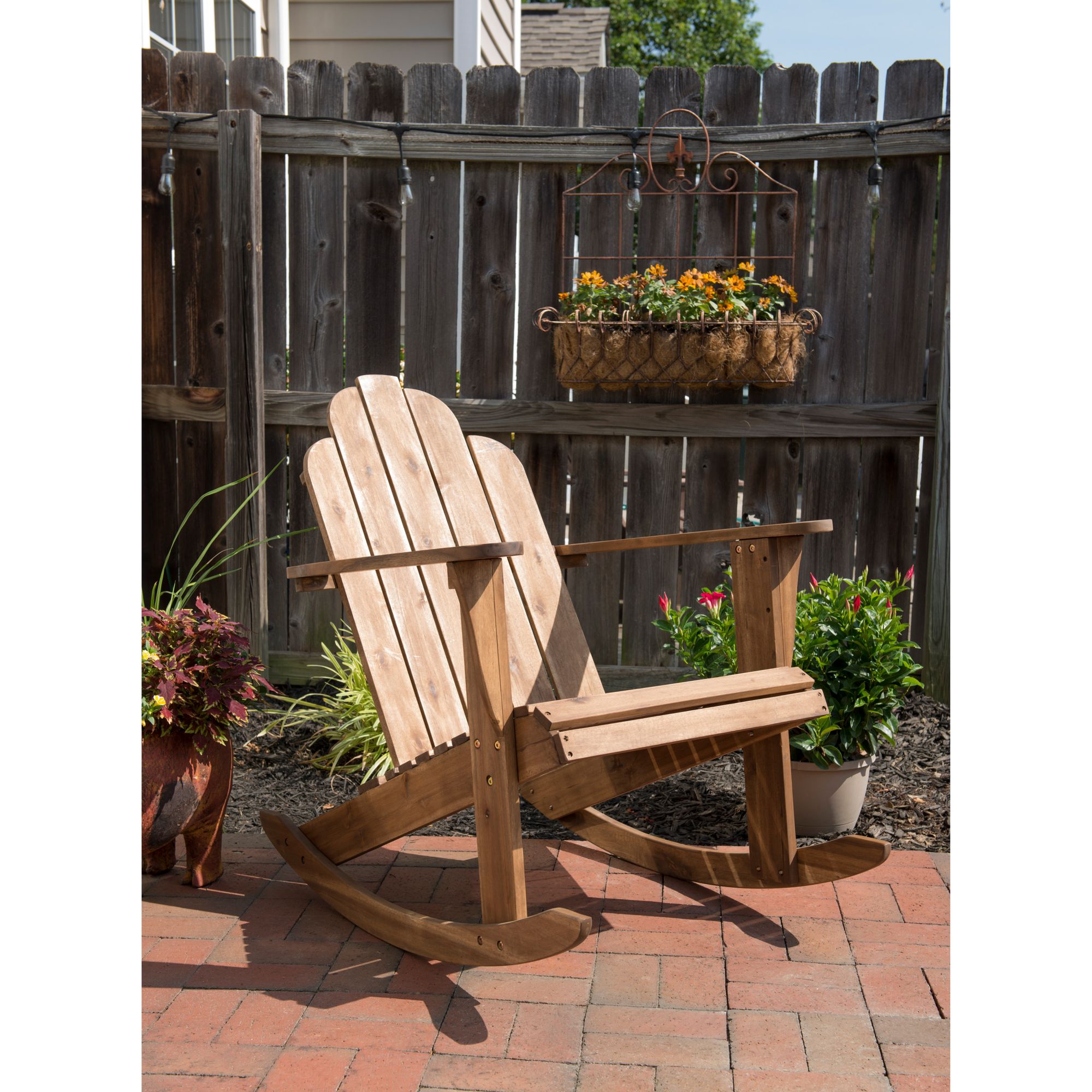 Linon Teak Adirondack Rocker - Brown