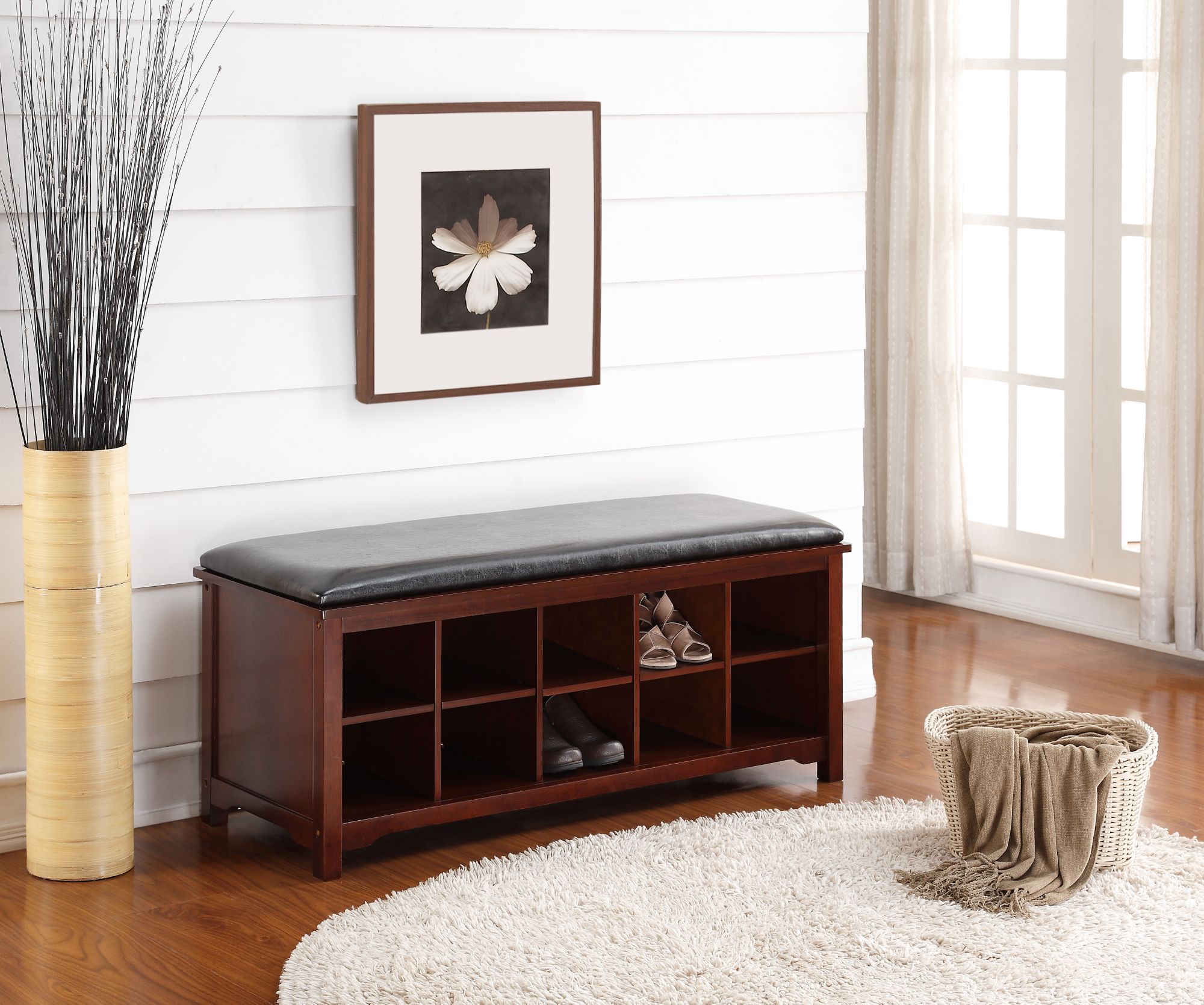 Linon Cape Anne Bench - Dark Walnut