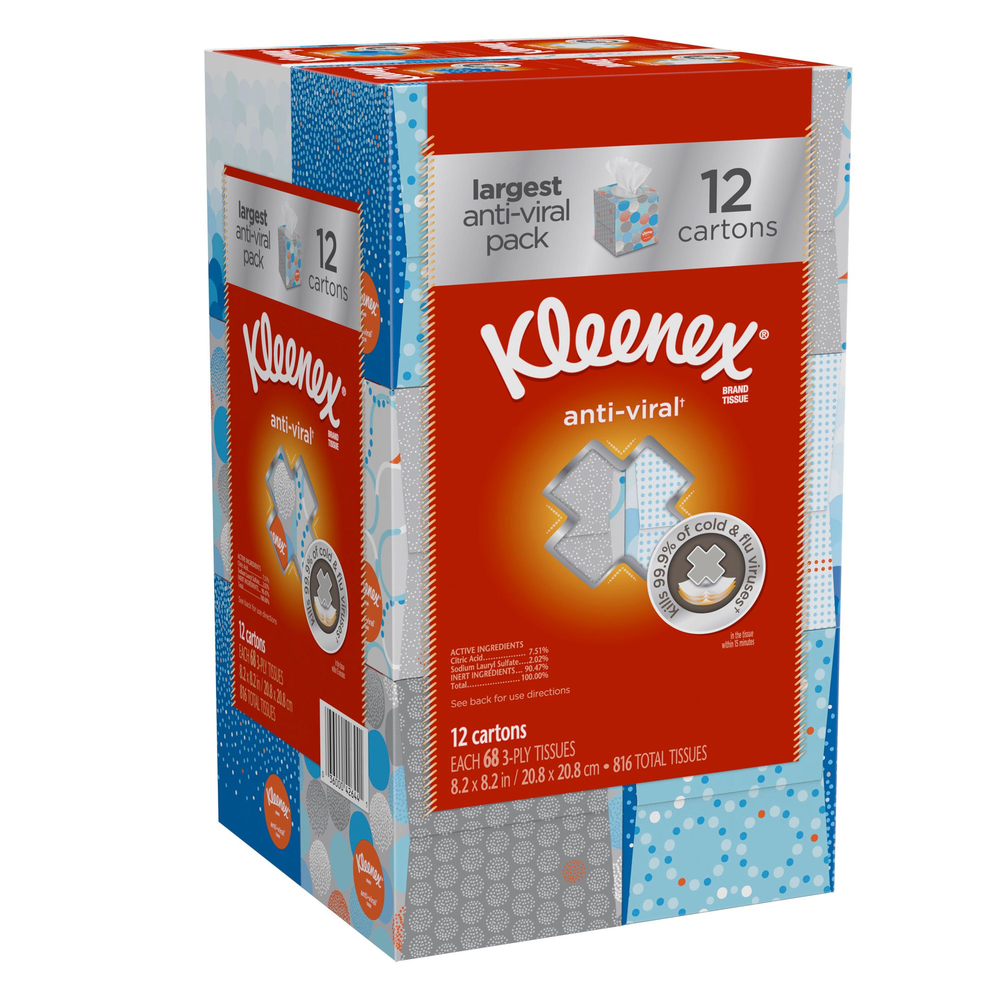 Kleenex Three-Ply Anti-Viral Tissues, 12 pk./68 ct. | BJ's Wholesale Club