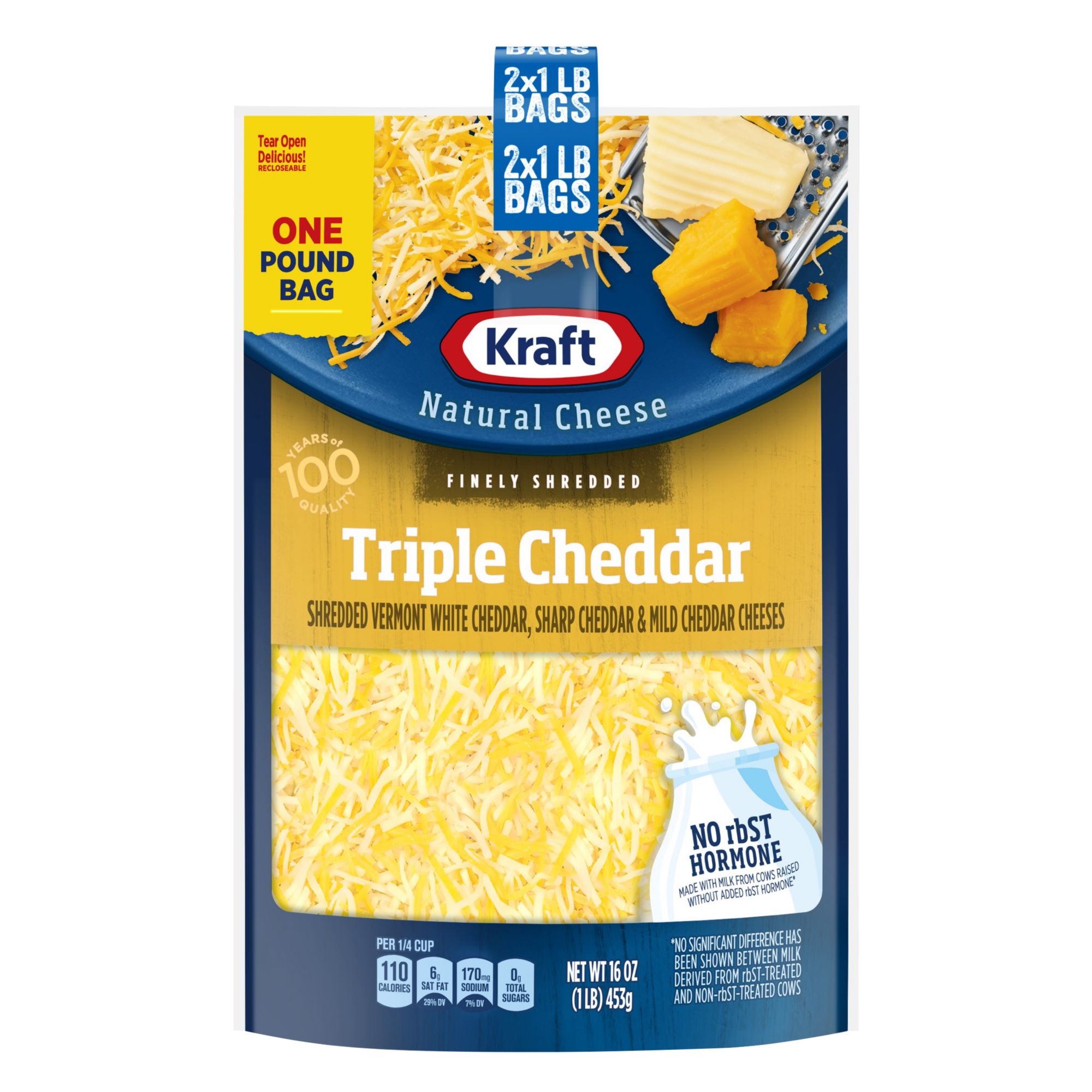 Kraft Finely Shredded Sharp Cheddar Natural Cheese, 16 oz.