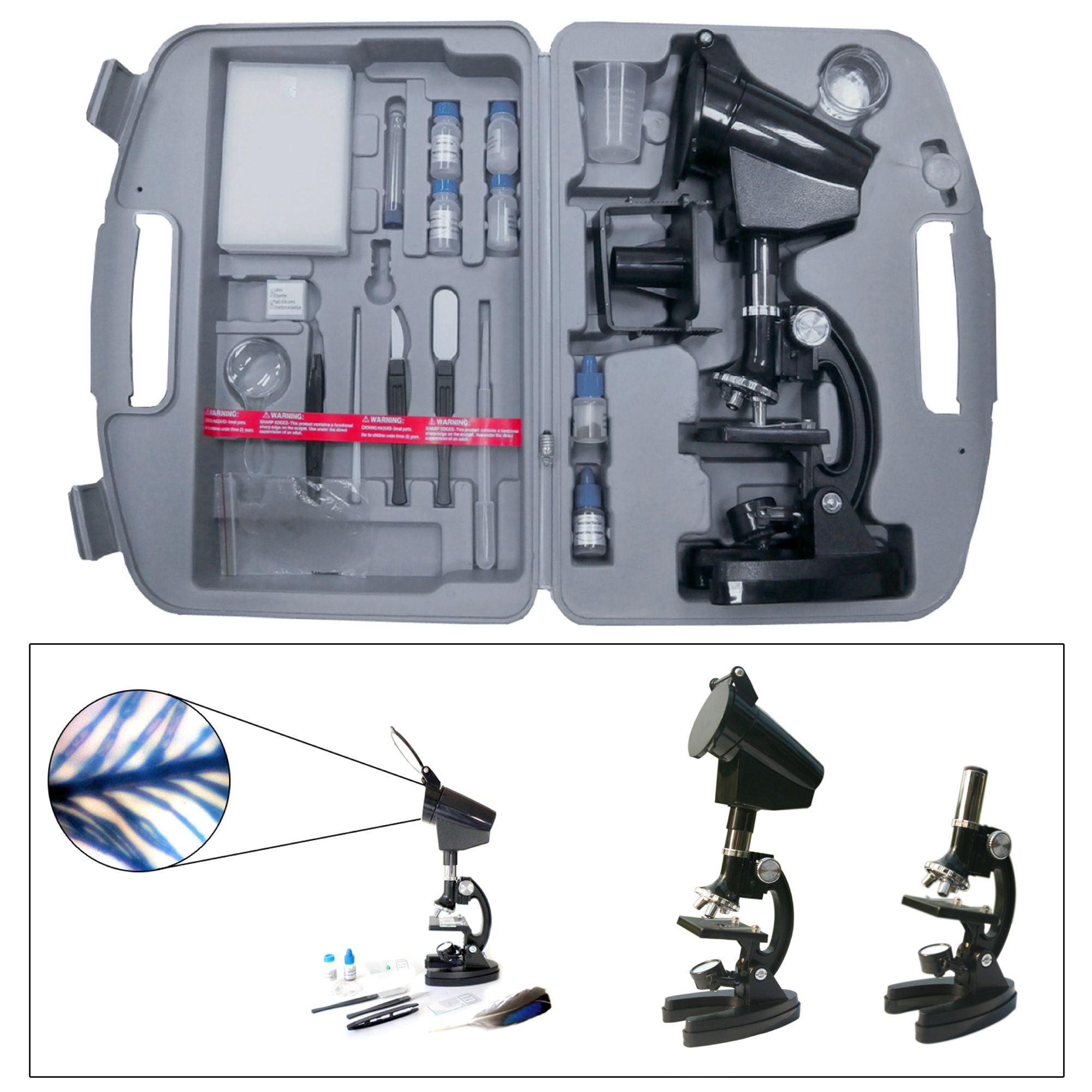 Cassini 300x-1200x 98-Pc. Zoom Microscope Set with Projection Hood