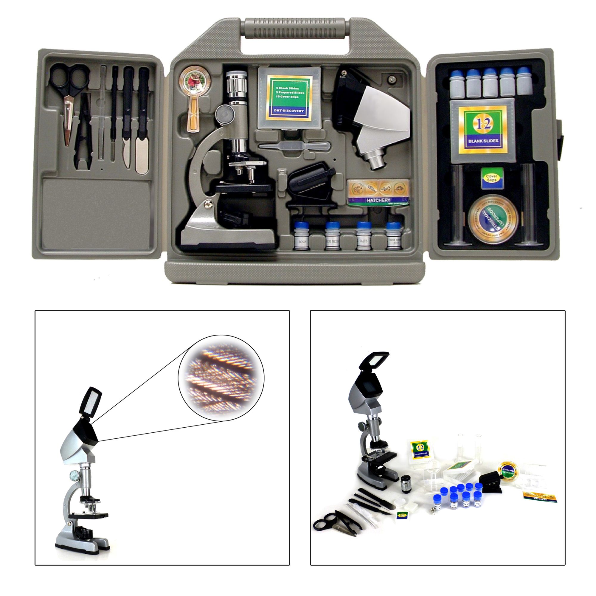 Cassini 50x-1200x 67-Pc. Zoom Microscope Set with Projection Hood