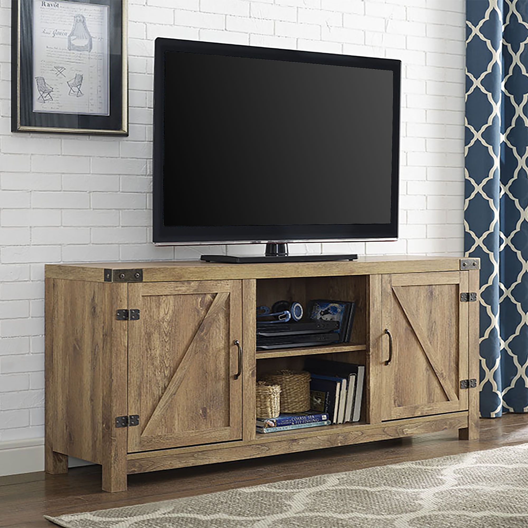 W Trends 58 Barn Door Tv Stand With Side Doors For Tvs Up To 60 Barnwood