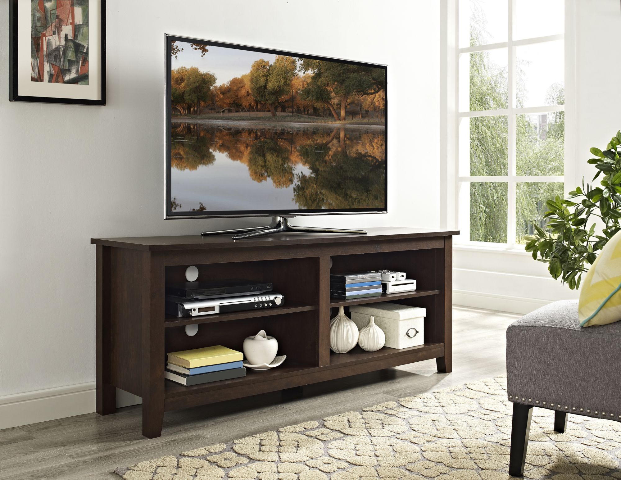 W. Trends 58&quot; Rustic Open TV Stand or TVs up to 65&quot; - Traditional Brown