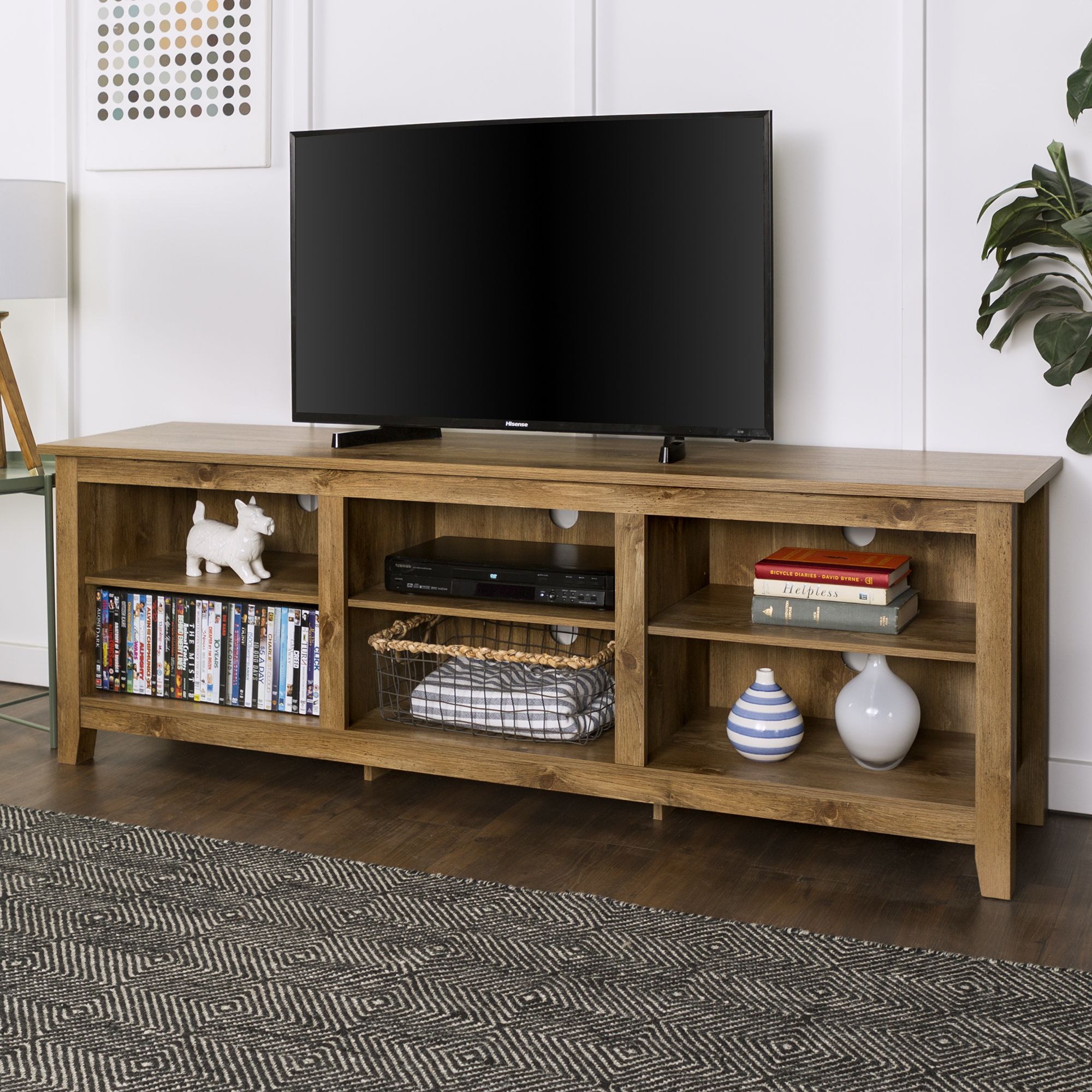 W. Trends 70&quot; Rustic Open Storage TV Stand or TVs up to 80&quot; - Barnwood