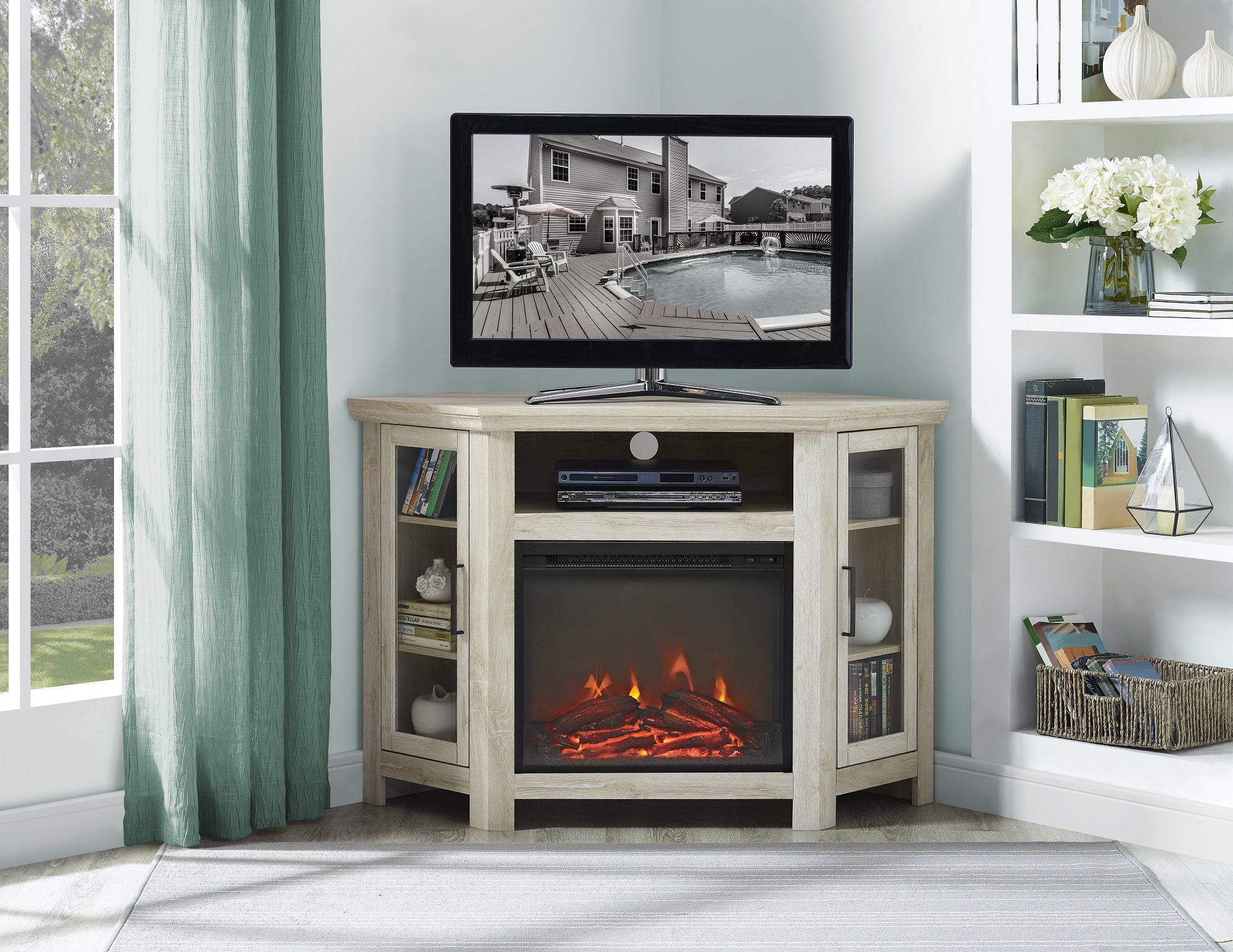 W. Trends 48&quot; Transitional Corner Fireplace TV Stand for Most TV's up to 55&quot; - White Oak