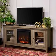 W. Trends 58&quot; Wood Media TV Stand Console with Fireplace - Driftwood