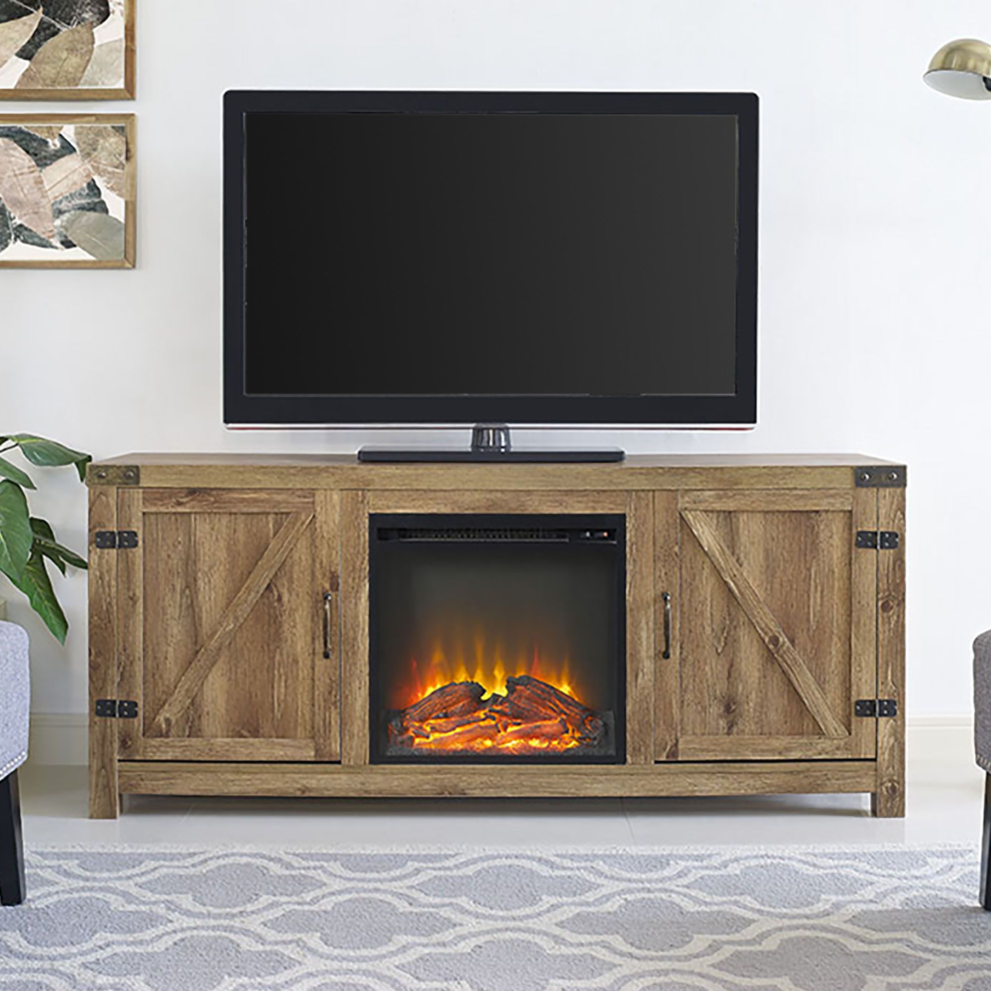 W. Trends 58&quot; Farmhouse Barn Door Fireplace TV Stand for Most TV's up to 65&quot; - Barnwood