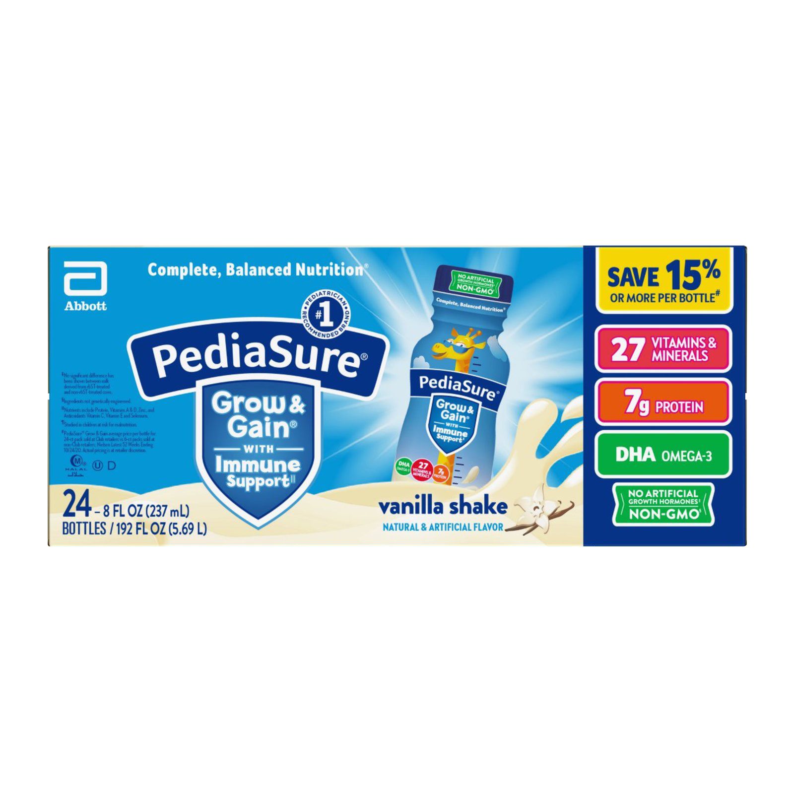 PediaSure Grow & Gain Kids' Nutritional Shake Vanilla Ready-to-Drink Bottles, 24 pk./8 fl. oz.