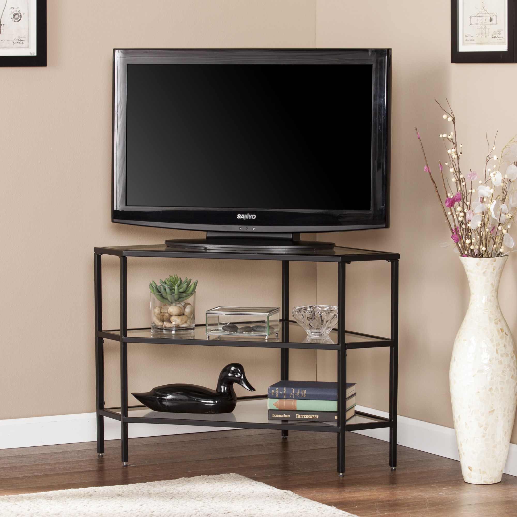 SEI Nelly Metal/Glass Corner TV Stand - Matte Black - BJs ...