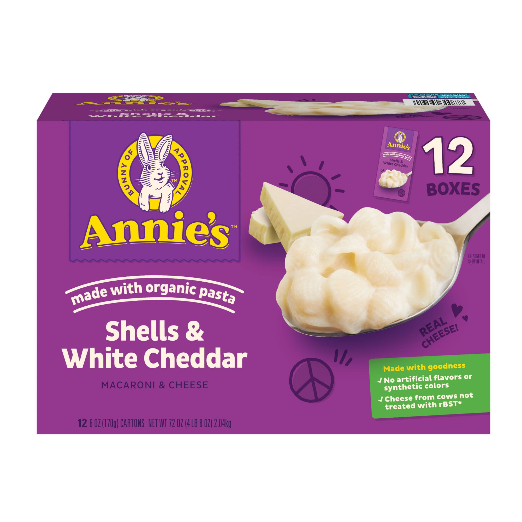 Annie's Macaroni & Cheese, Shells & White Cheddar, 12 Pack - 12 pack, 6 oz cartons