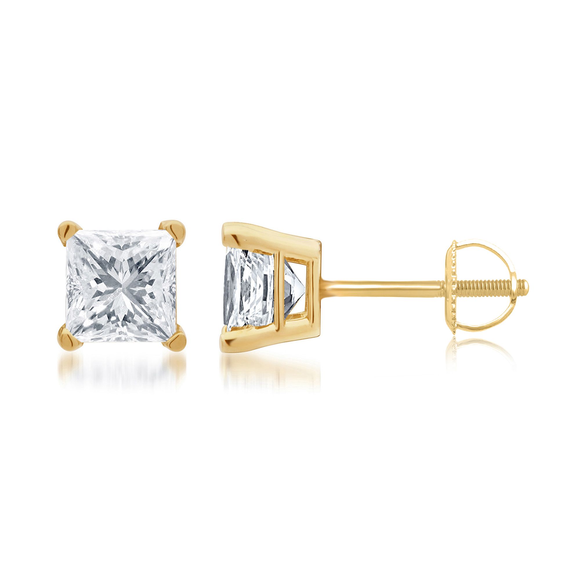 Women Earrings Princess Cut Diamond Stud Earrings Earth Mined 14k