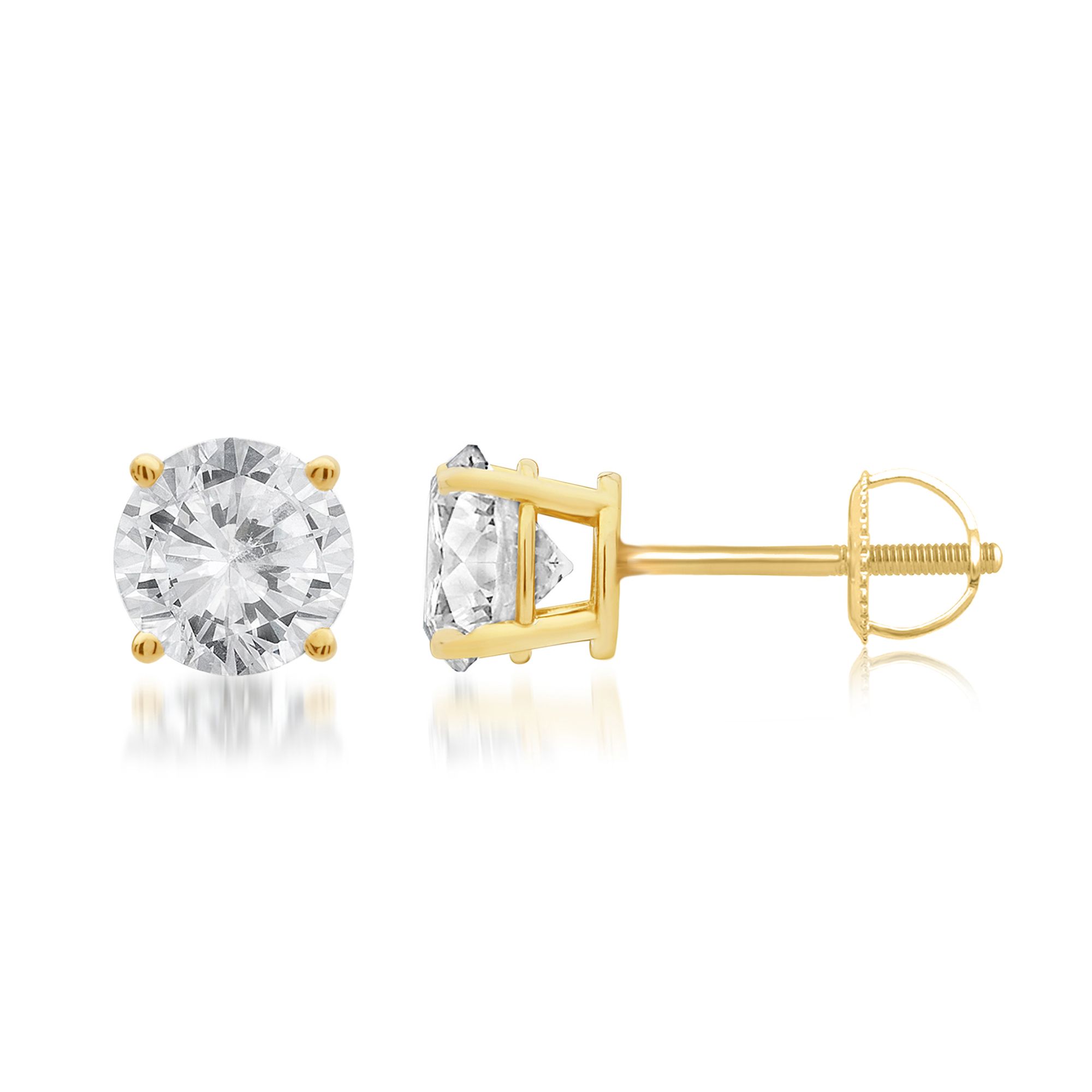 75 Ct T W Round Cut Diamond Stud Earrings In 14k Yellow Gold