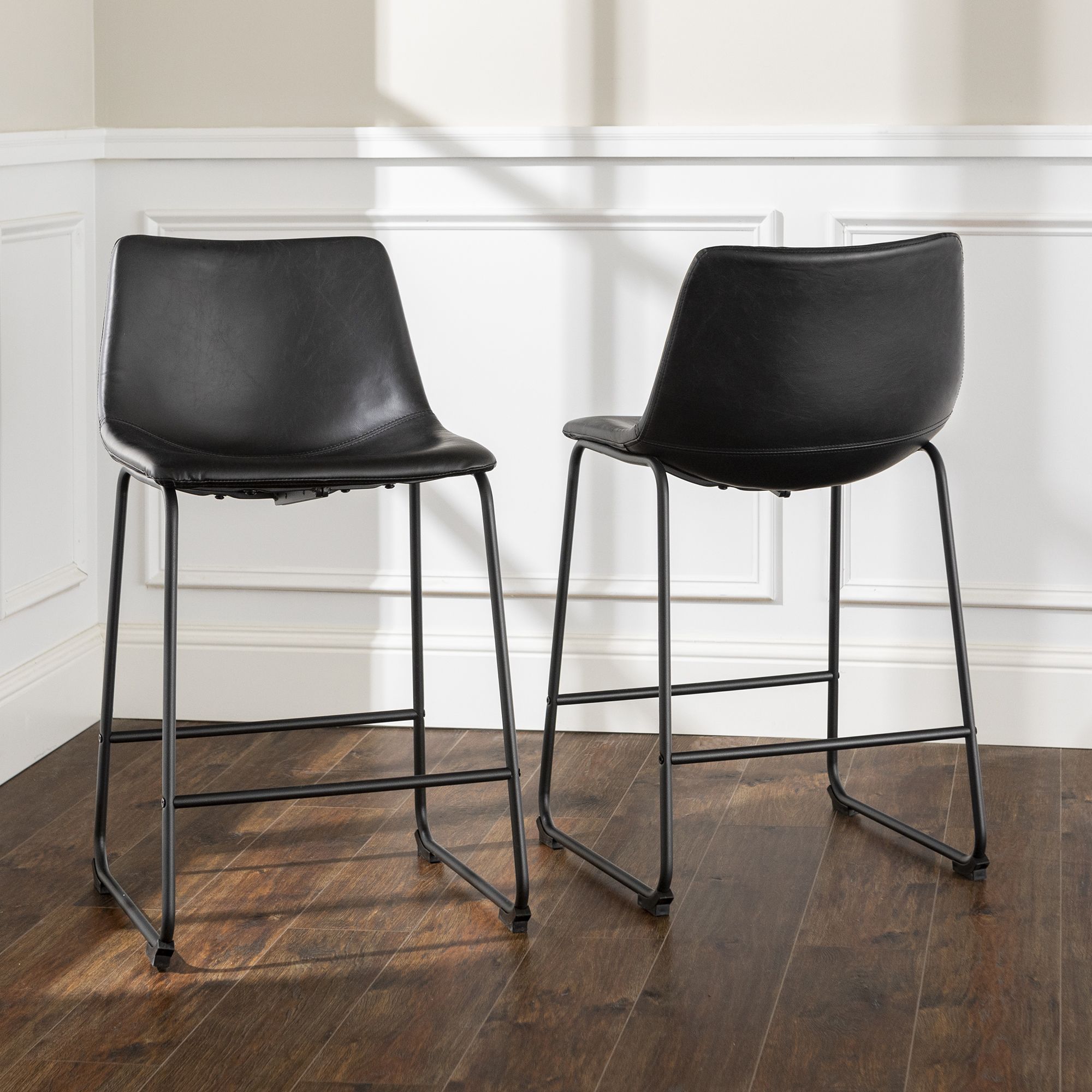 W. Trends 26&quot; Modern Industrial Faux Leather Counter Chair, Set of 2 - Black
