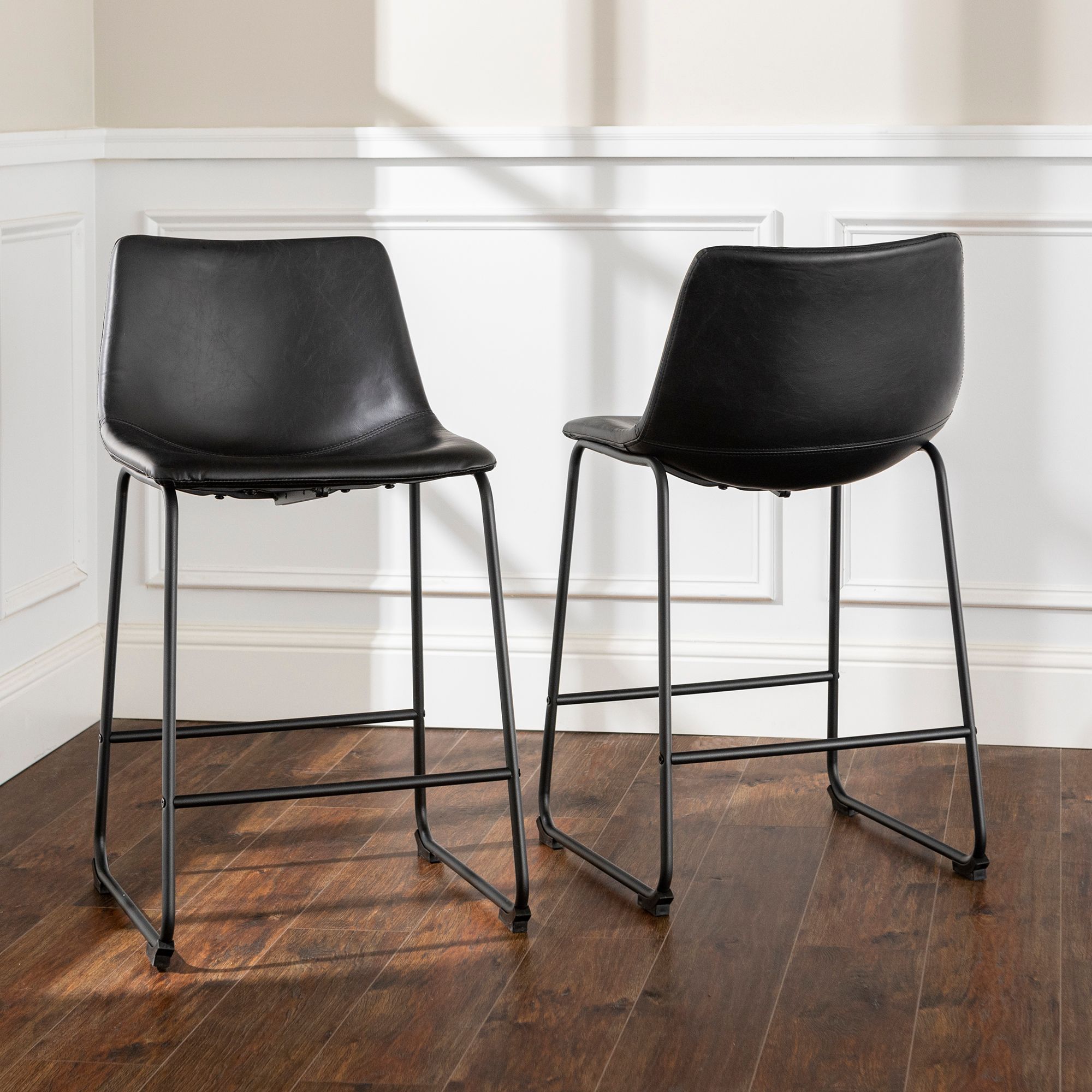 W. Trends 26&quot; Modern Industrial Faux Leather Counter Chair, Set of 2 - Black