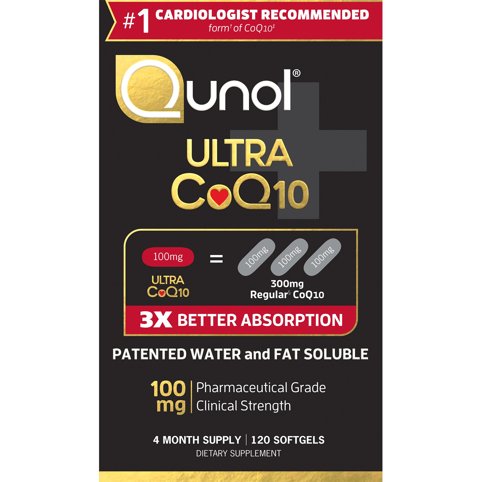 Qunol Ultra Coenzyme Q10 CoQ10 100mg Softgels, 120 ct.