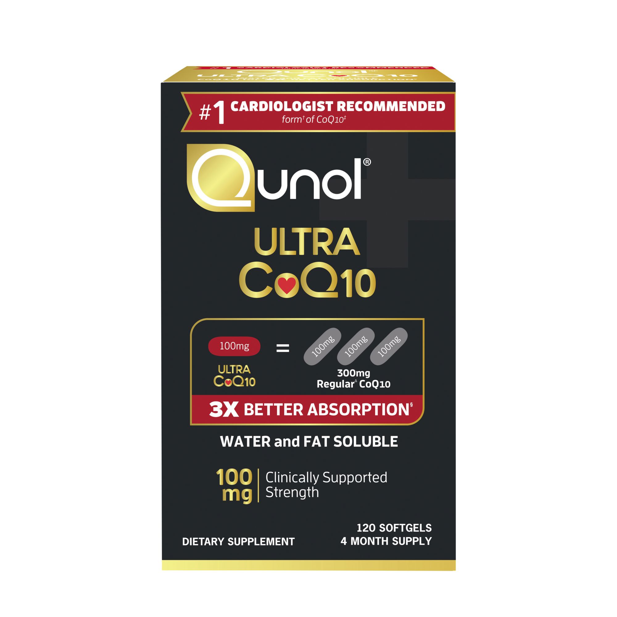 Qunol Ultra Coenzyme Q10 CoQ10 100mg Softgels, 120 ct.