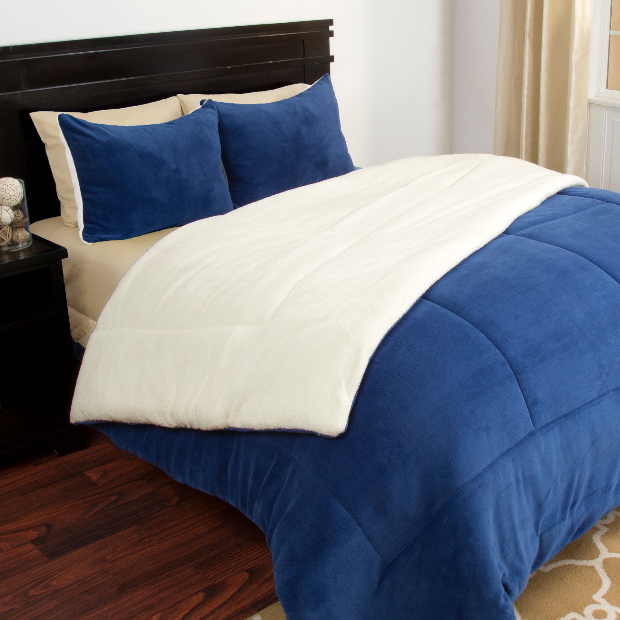 Lavish Home Sherpa/Fleece Comforter Set - Navy