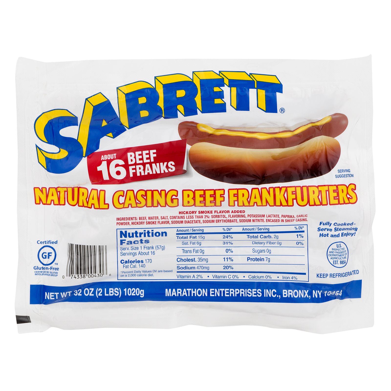 Sabrett Natural-Casing Beef Frankfurters, 16 ct.