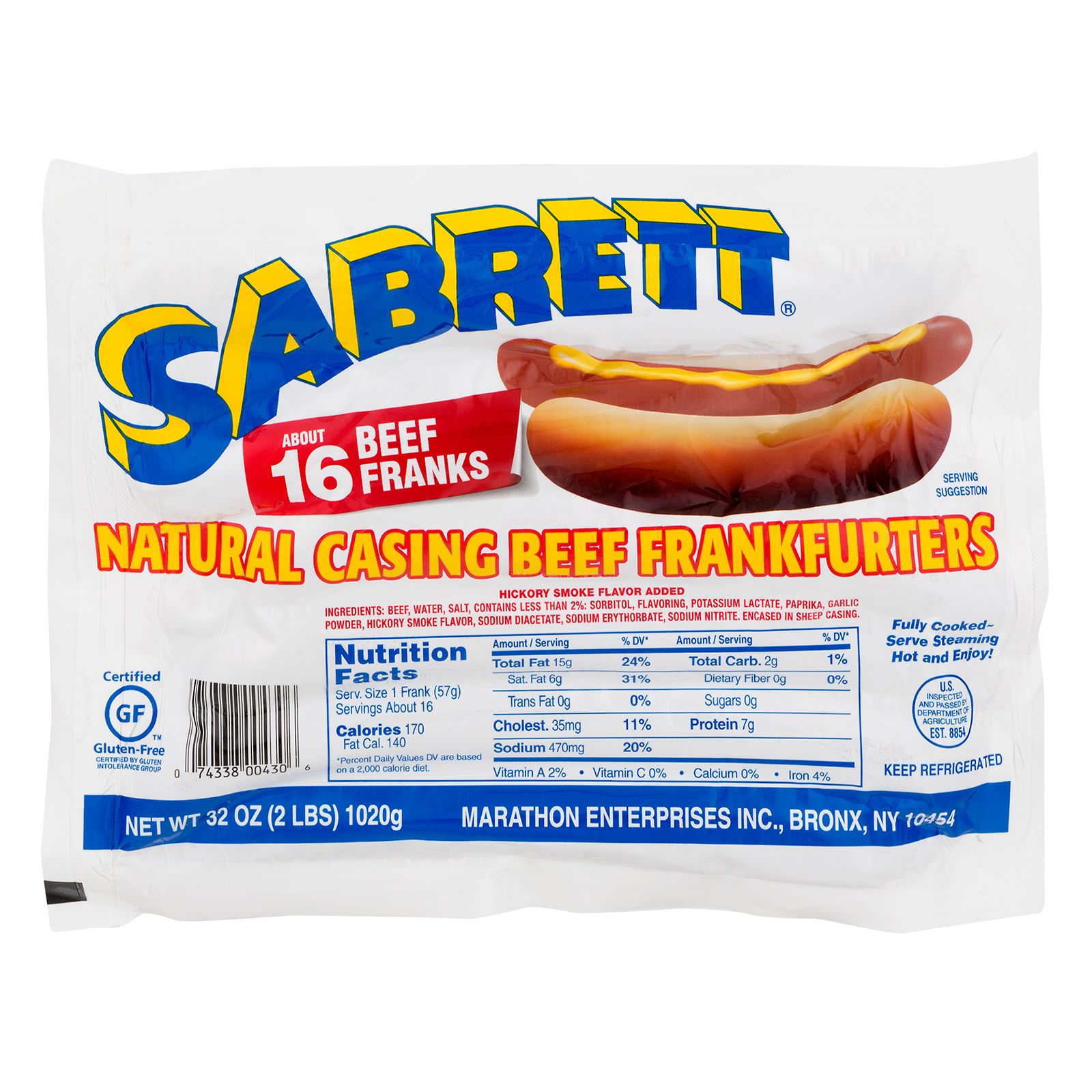 Sabrett Natural-Casing Beef Frankfurters, 16 ct.