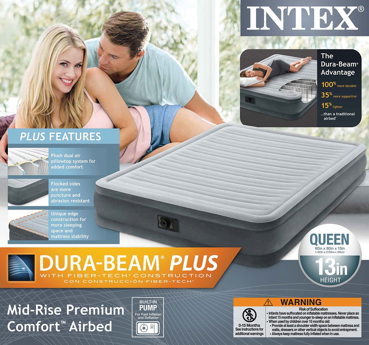 Intex Dura-Beam Comfort Plus Queen Size Airbed