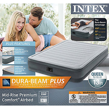 Intex Comfort Plush High Rise Dura Beam Air Bed w/ Built-In Pump Used Queen 