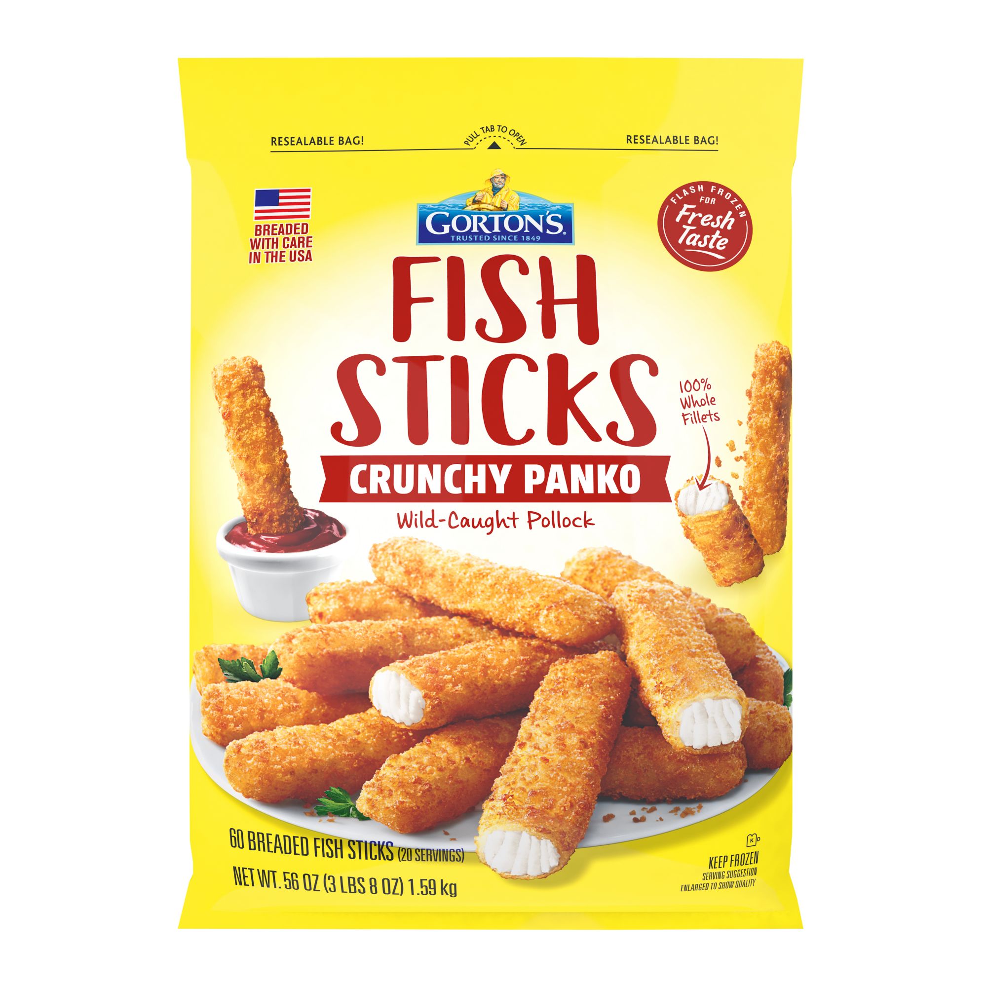 Gorton's Golden Crispy Panko Wild Caught Pollock Fish Sticks, 60 ct.