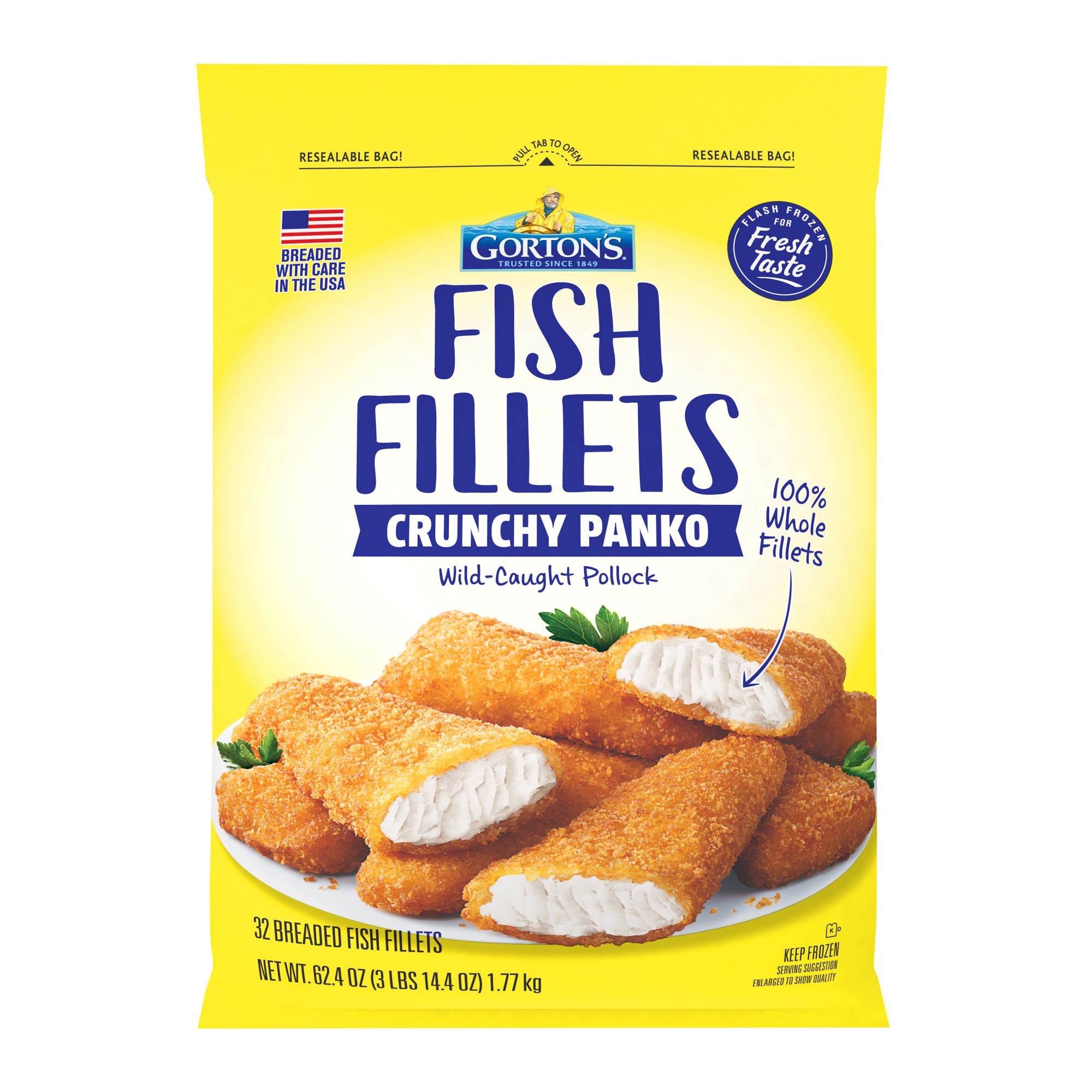 Gorton's Golden Crispy Panko Wild Caught Pollock 100% Whole Fish Fillets, 32 ct.