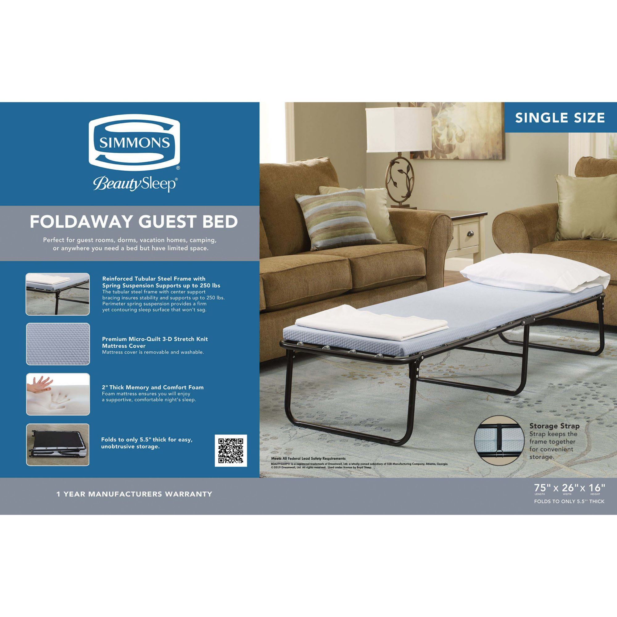 Simmons foldaway folding bed cot with memory foam mattress online