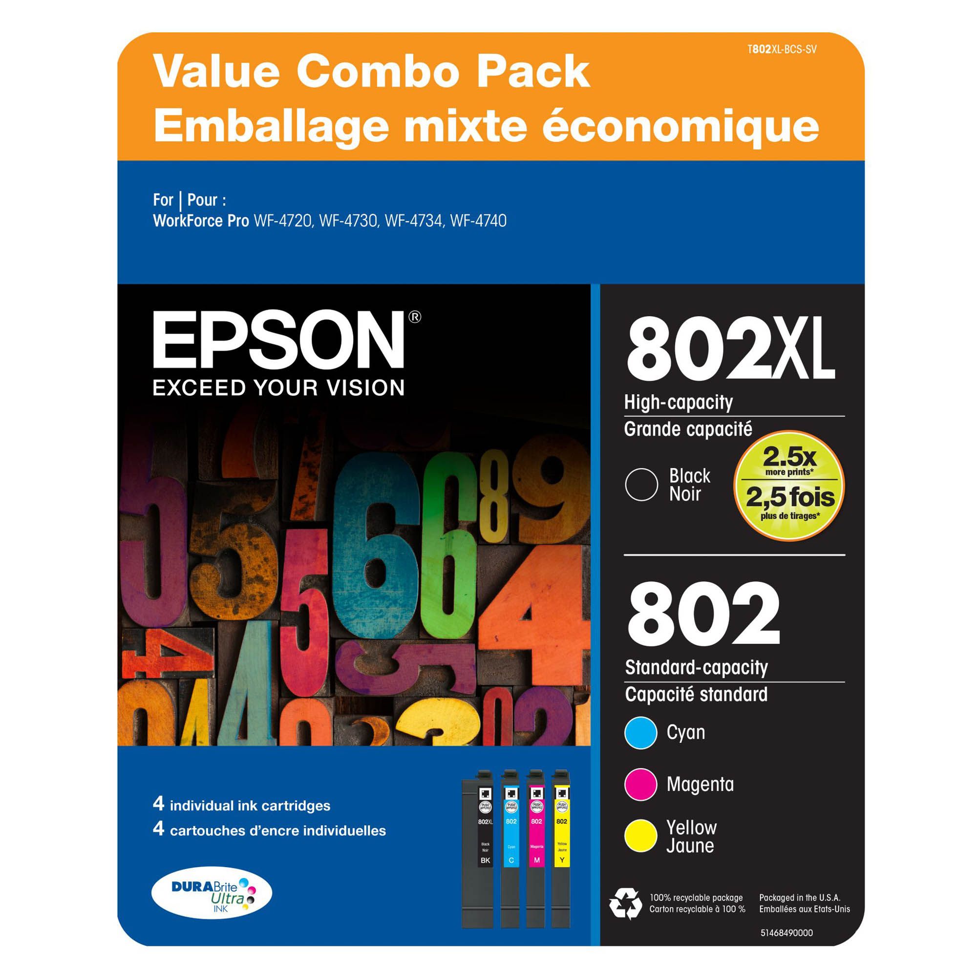 Epson T802 Color Combo Ink Cartridges, 4 pk.