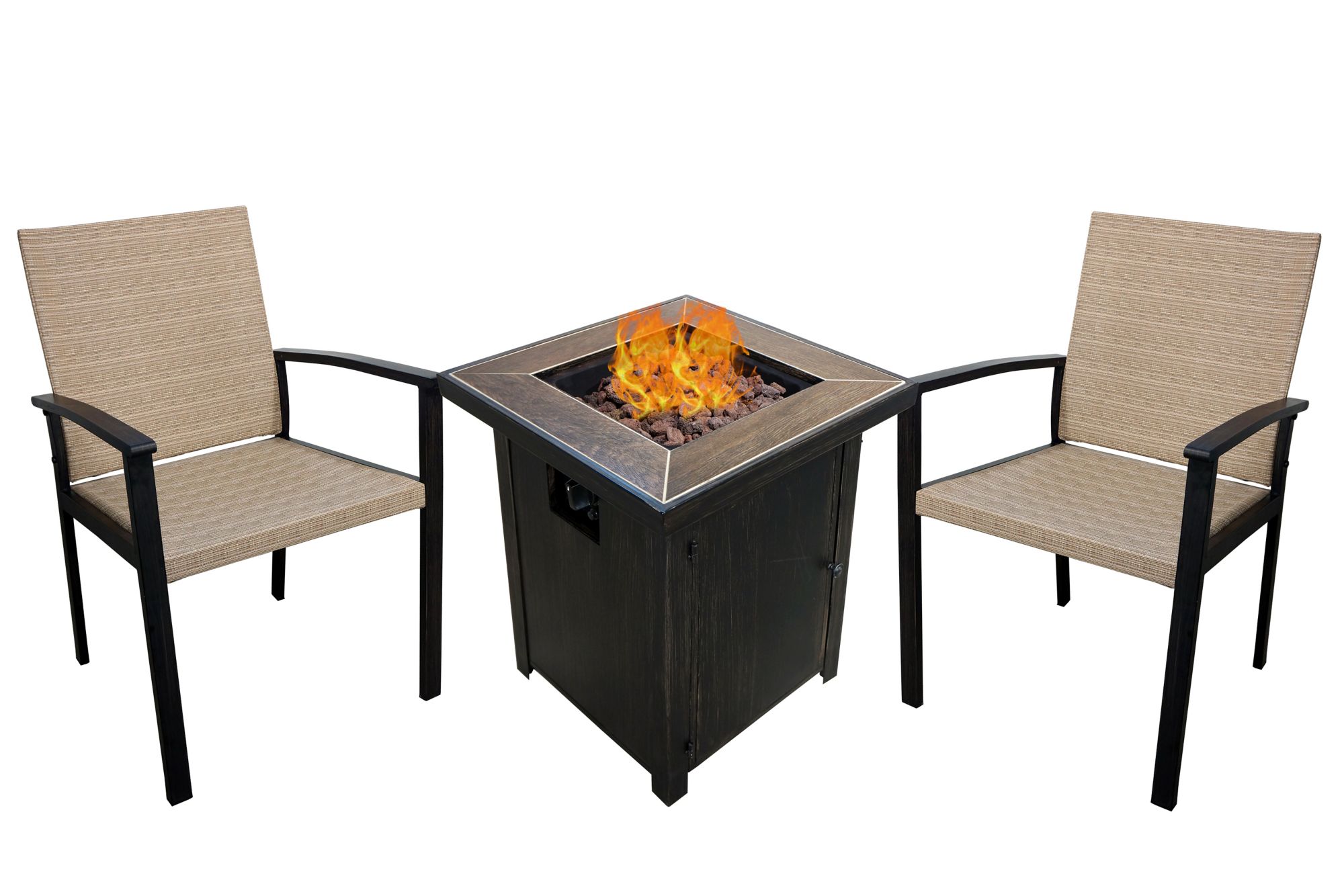 Monroe 3 Pc Chair And Fire Pit Set Dark Brown Beige Bjs