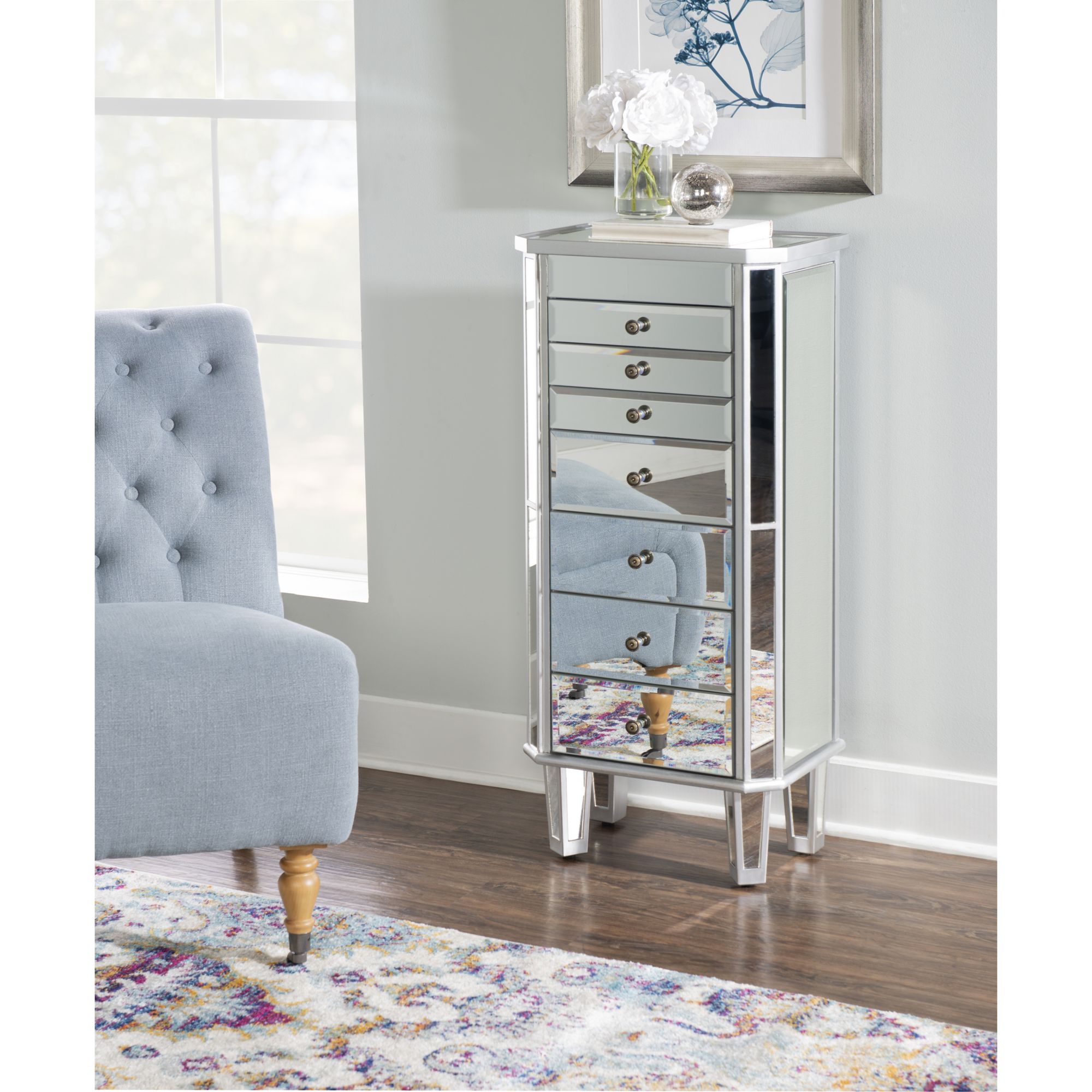 Powell Mirrored Jewelry Armoire - Silver