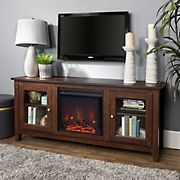 W. Trends 58&quot; Traditional Glass Door Fireplace TV Stand for Most TV's up to 65&quot; - Brown