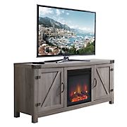 W. Trends 58&quot; Farmhouse Barn Door Fireplace TV Stand for Most TV's up to 65&quot; - Grey Wash