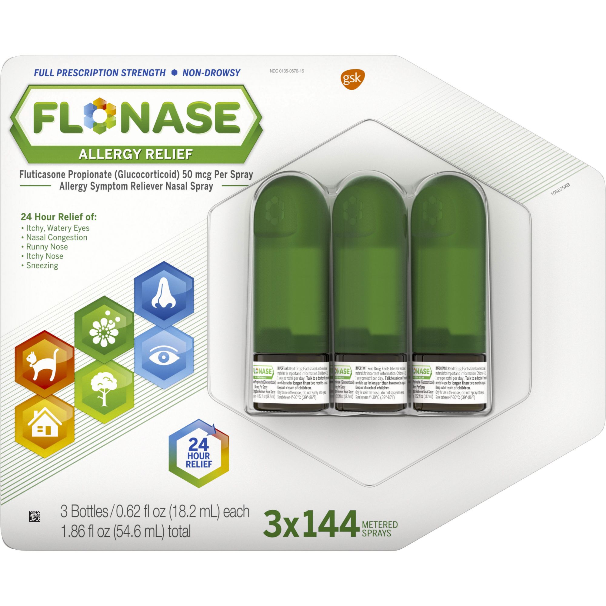 Flonase Allergy Relief Nose Spray, 3 pk./0.62 fl. oz.