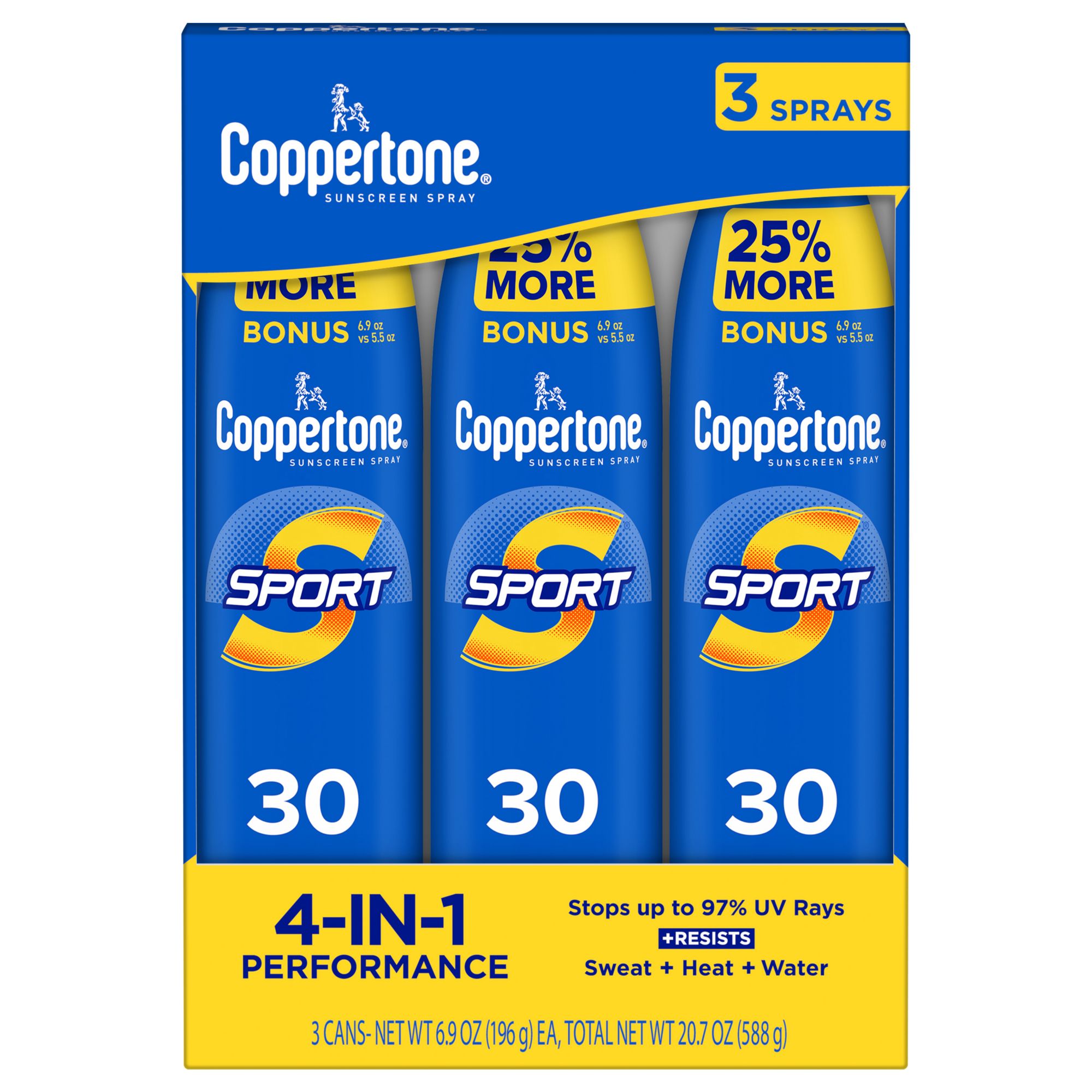Coppertone Sport Broad-Spectrum SPF 30 Sunscreen Spray, 3 pk./6.9 oz.