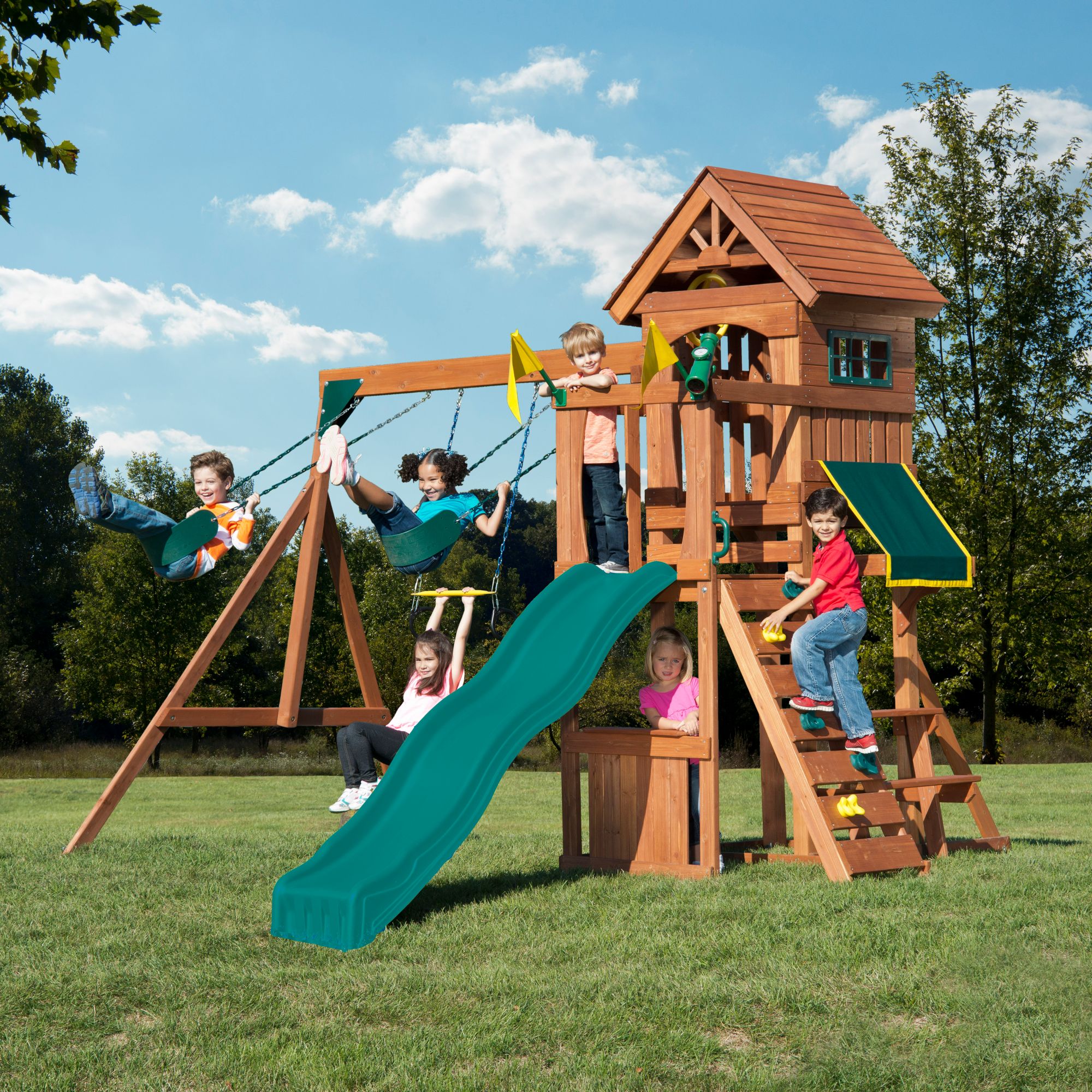 KidKraft All-in-One Sports Adventure Playset Residential Wood Playset with  Slide in the Wood Playsets & Swing Sets department at