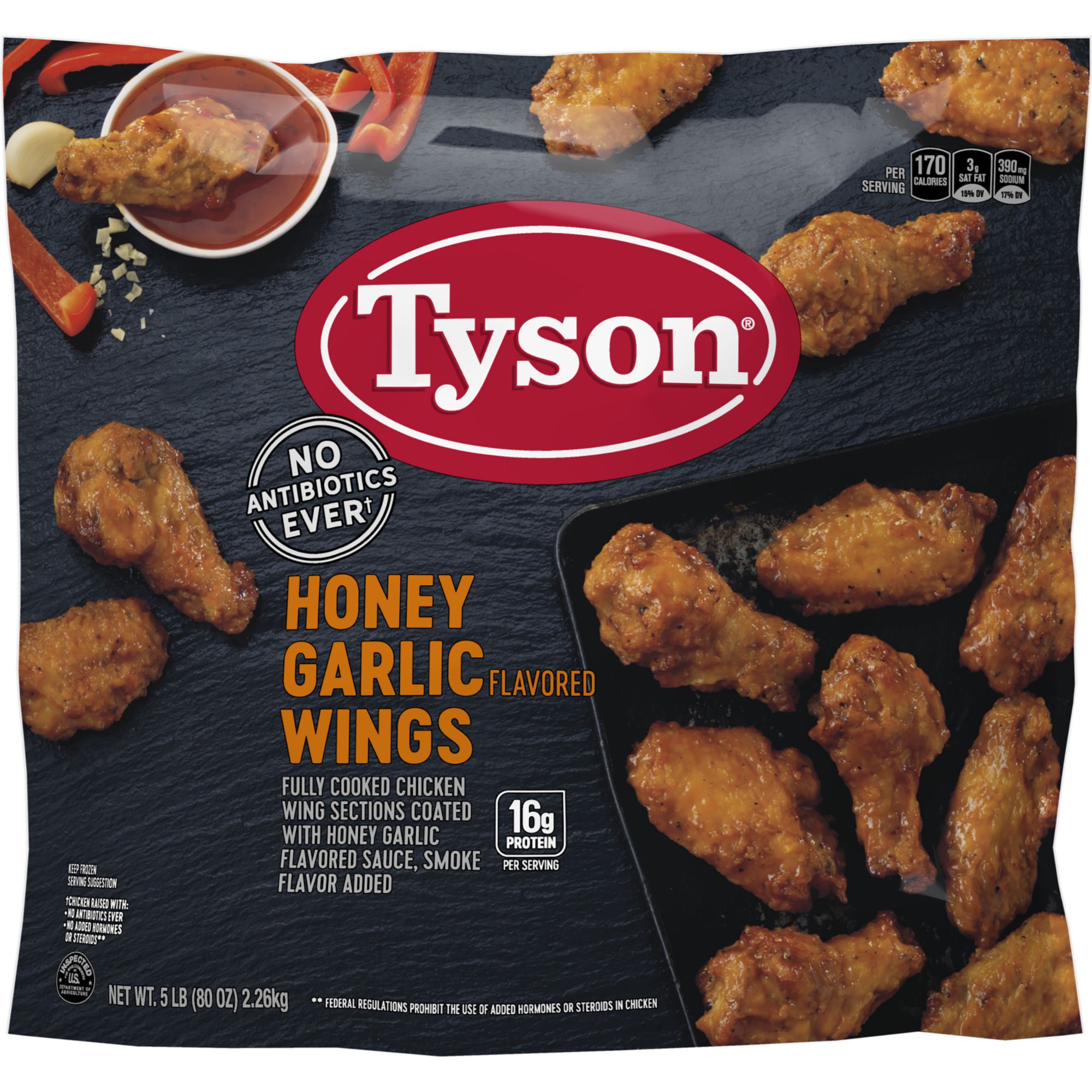 Tyson Fully Frozen Cooked Bone In Honey Garlic Flavored Wings 5 Lbs