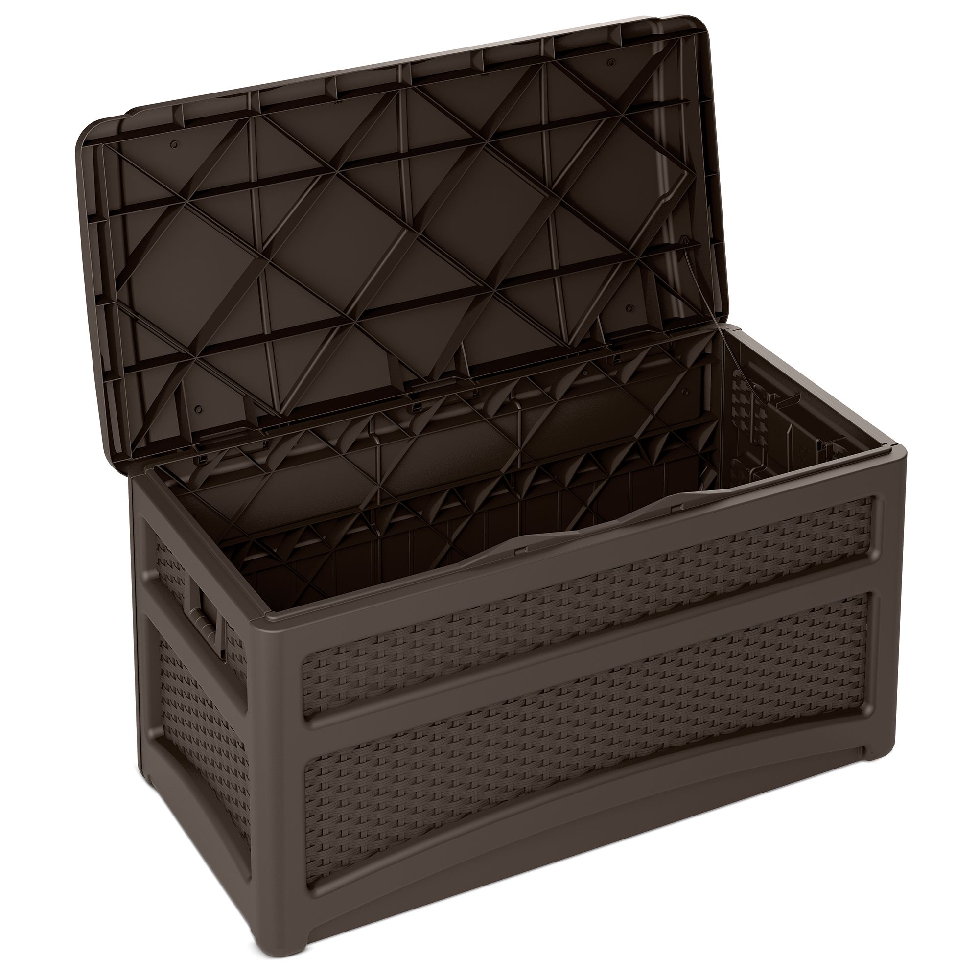 Suncast 73-Gal. Resin Wicker Deck Box with Wheels - Brown