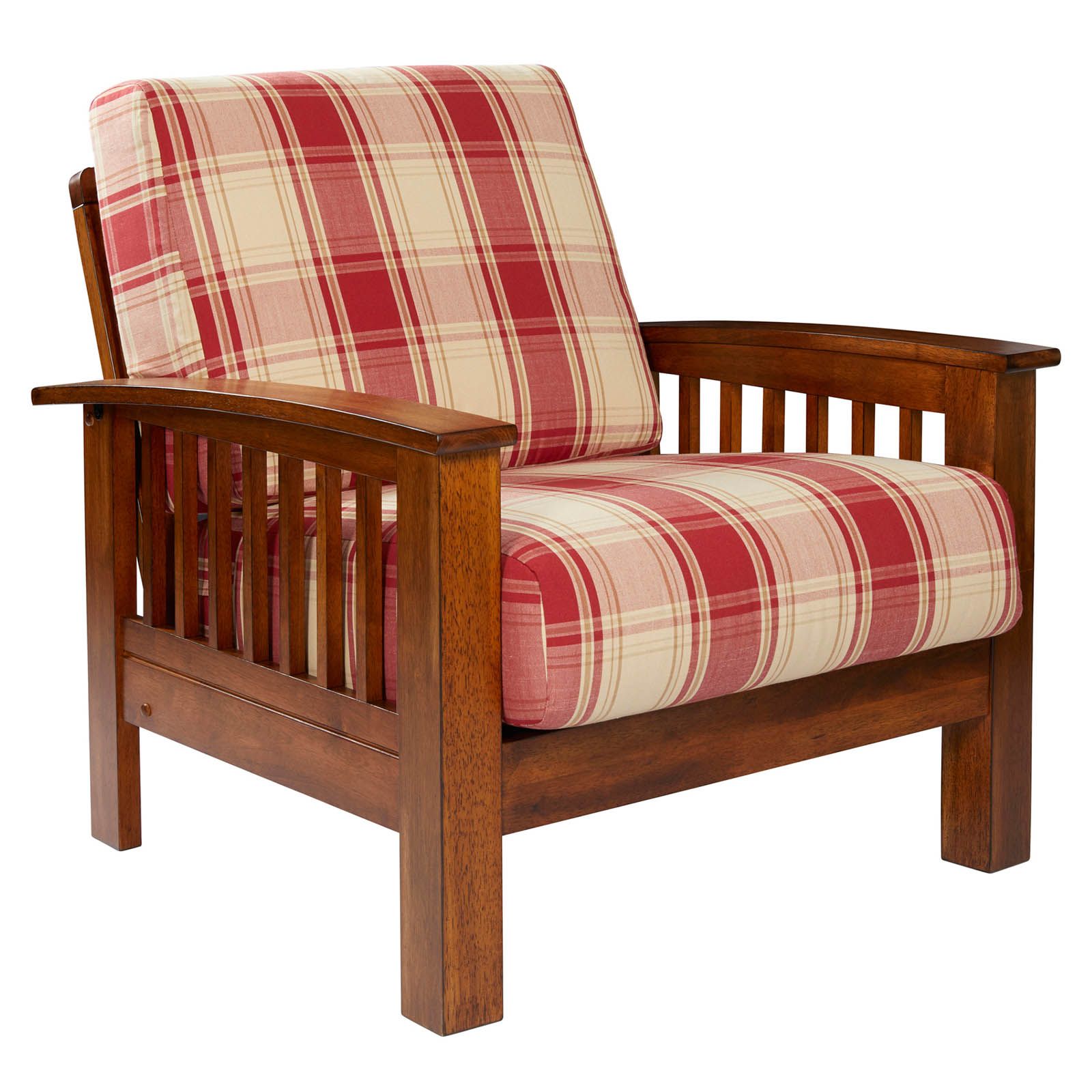 Handy Living Omaha Mission Style Wood Arm Chair Red Plaid Bjs