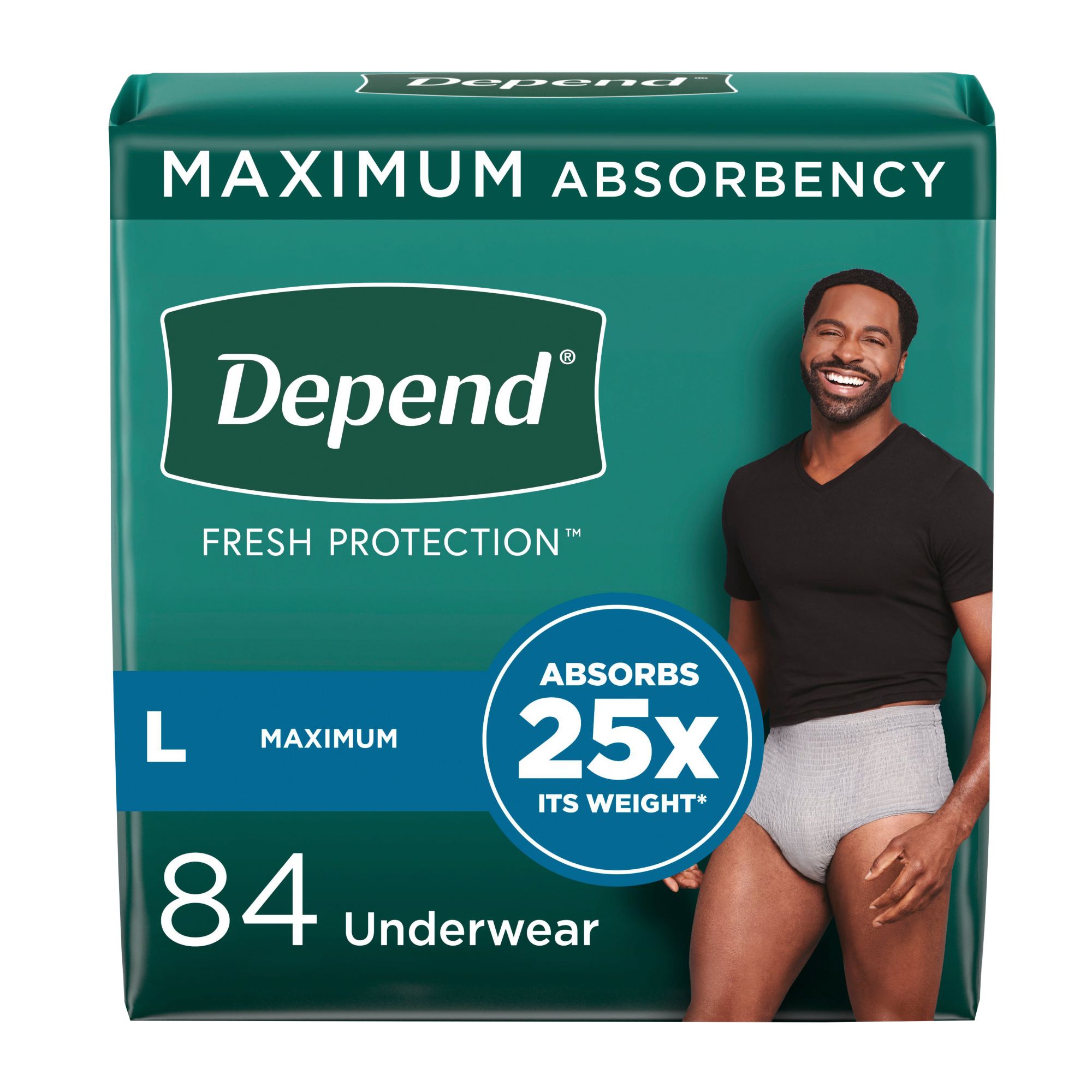 Depend Fresh Protection Adult Incontinence Underwear for Men, Large - Grey, 84 ct.