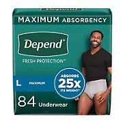 Depend Fresh Protection Adult Incontinence Underwear for Men, Large - Grey, 84 ct.