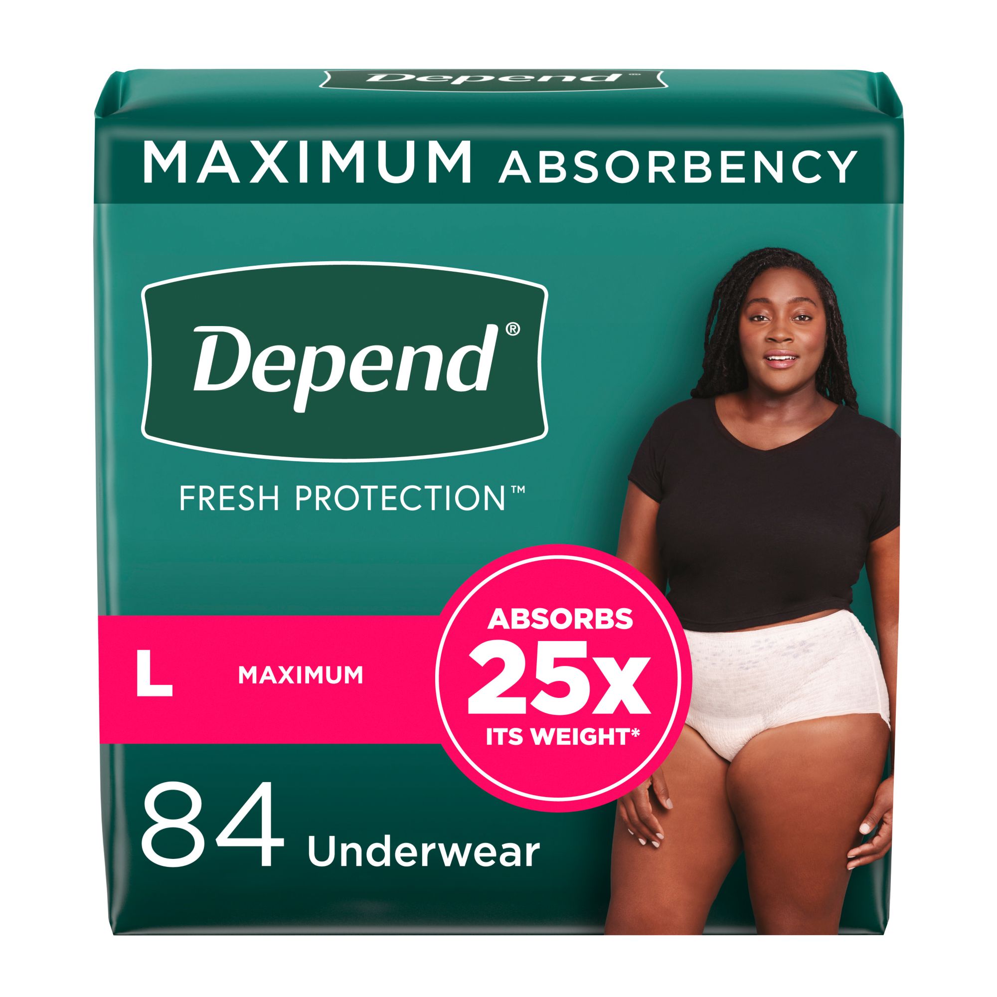 Depend Fresh Protection Adult Incontinence Underwear for Women, Large - Blush, 84 ct.