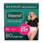 Depend Fresh Protection Adult Incontinence Underwear for Women, Extra-Large - Blush, 80 ct.